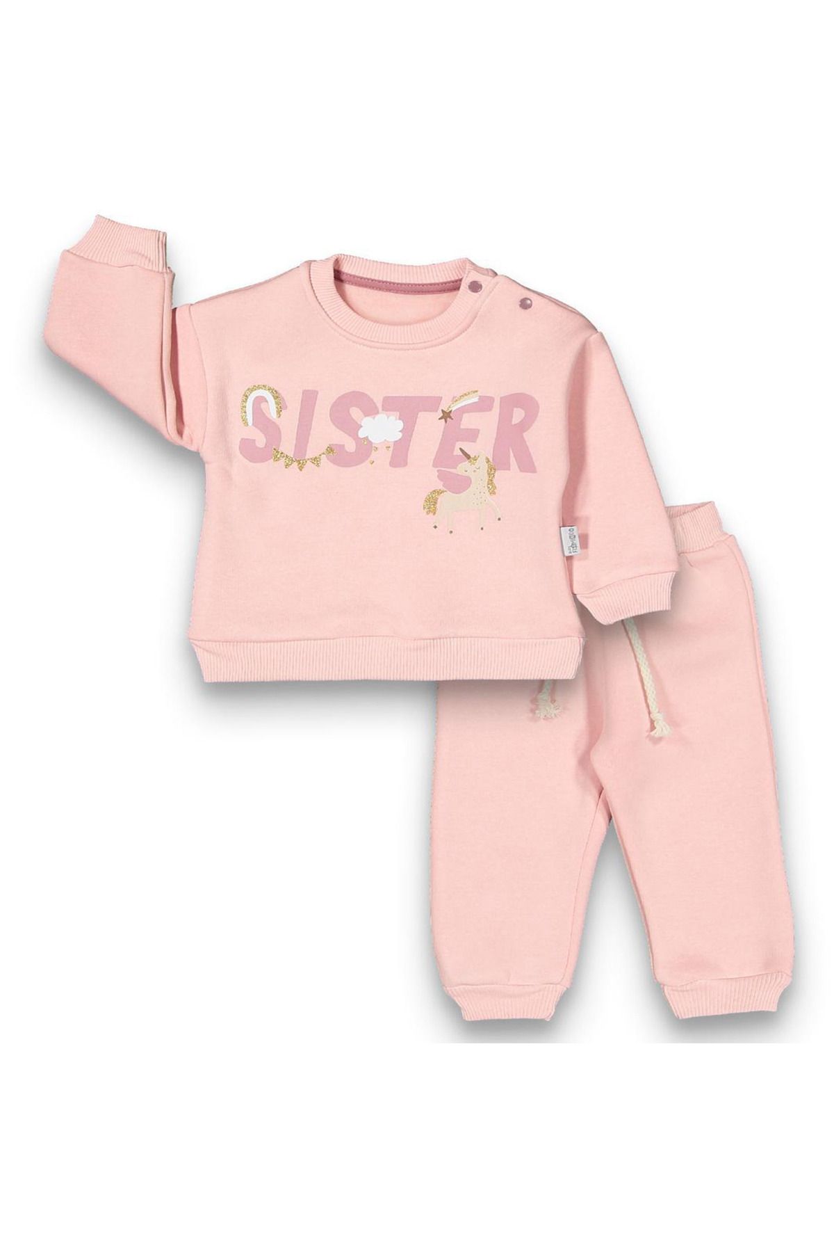 baby flamindo KIZ ÜÇ İPLİK SISTER BASKILI BEBEK TAKIM