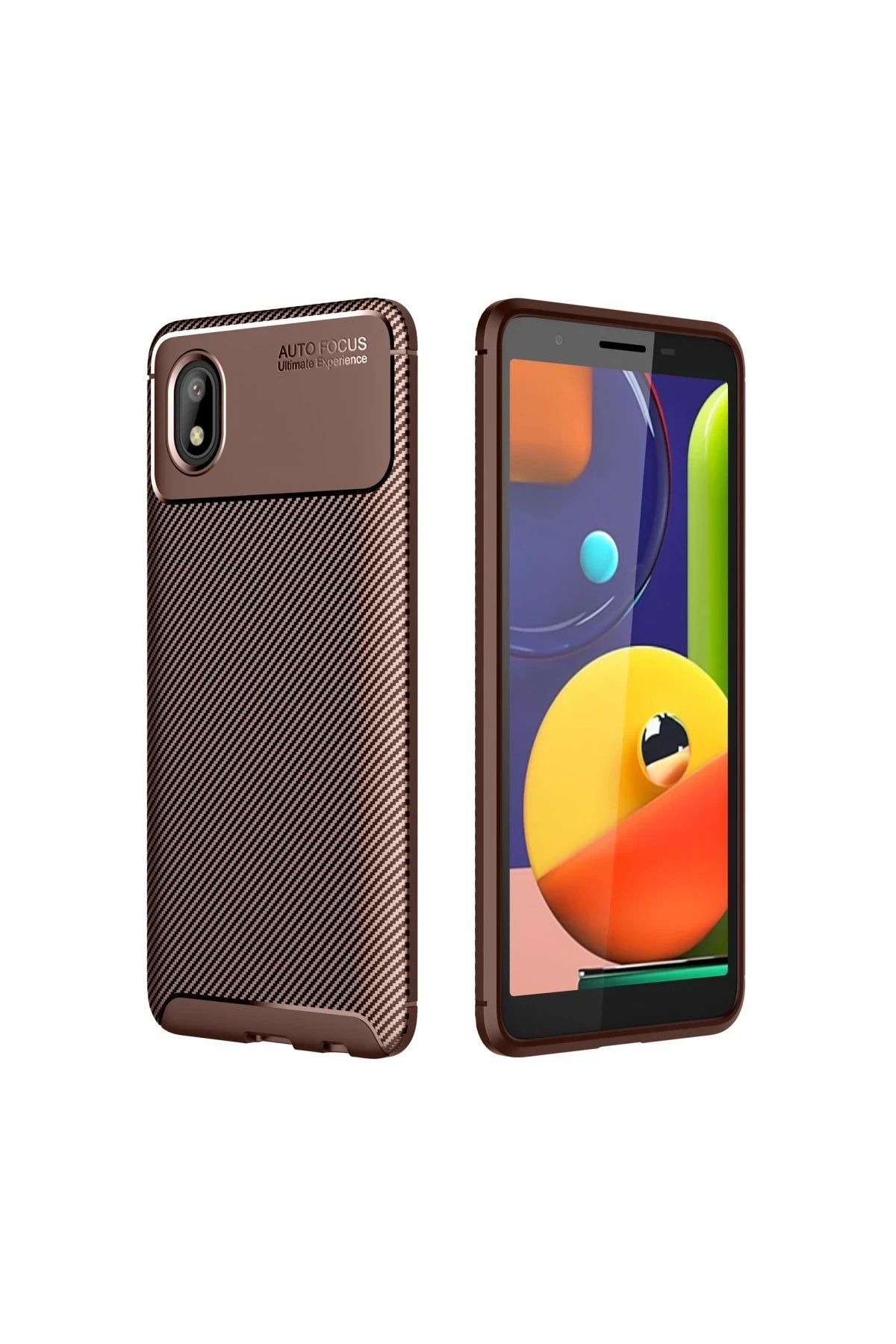 NewFace Samsung Galaxy A01 Core Kılıf Auto Focus Karbon Kapak - Kahverengi JOJUA