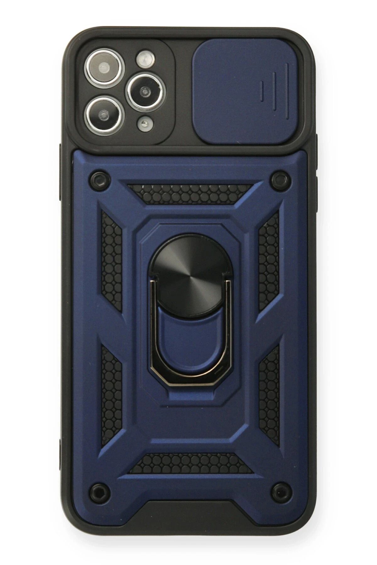 NewFace iPhone 11 Pro Max Kılıf Pars Lens Yüzüklü Silikon - Lacivert DPMAH