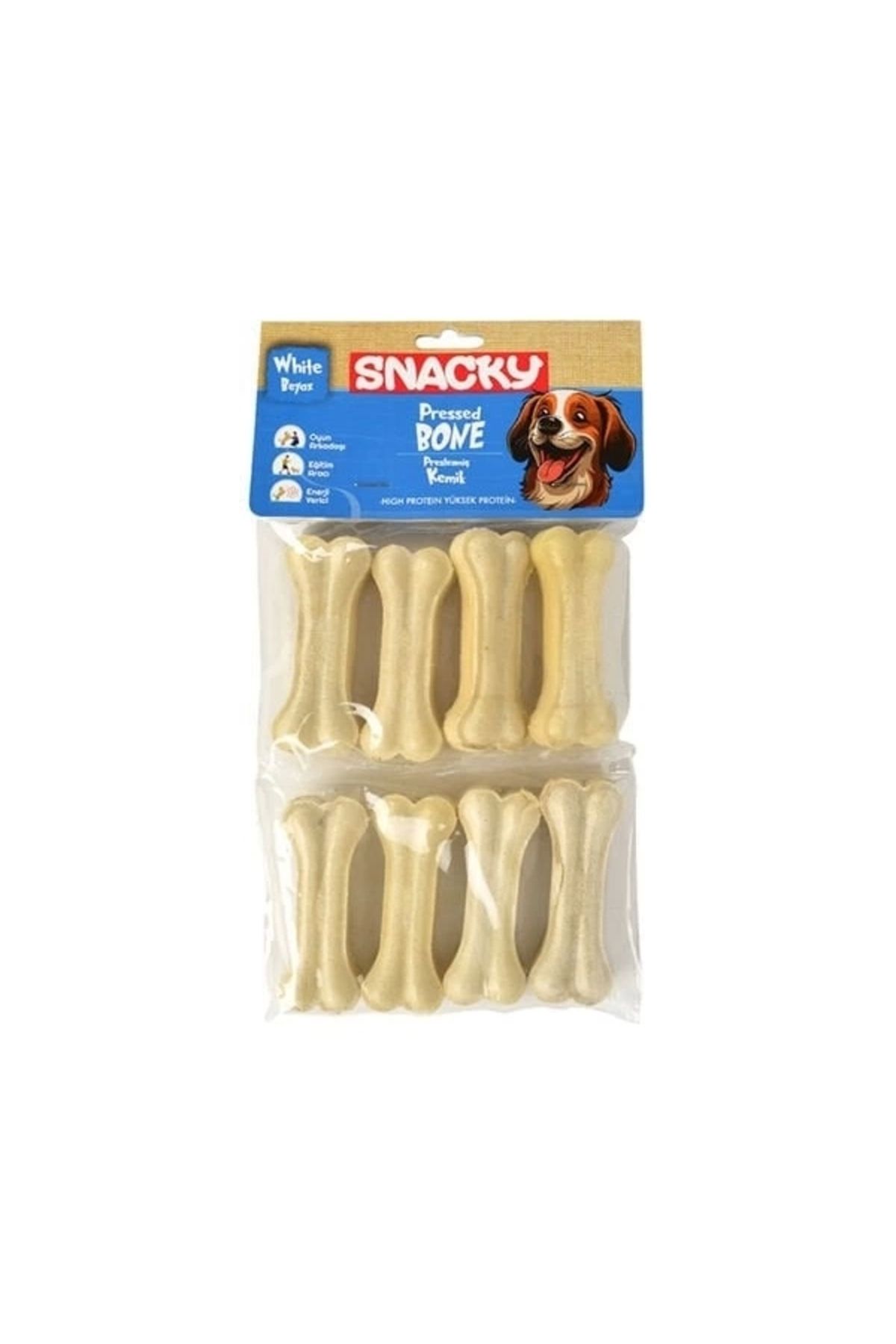 YNT İthalat Snacky Beyaz Preslenmiş Yüksek Proteinli Köpek Çiğneme Kemiği 8 Adet 180 Gr
