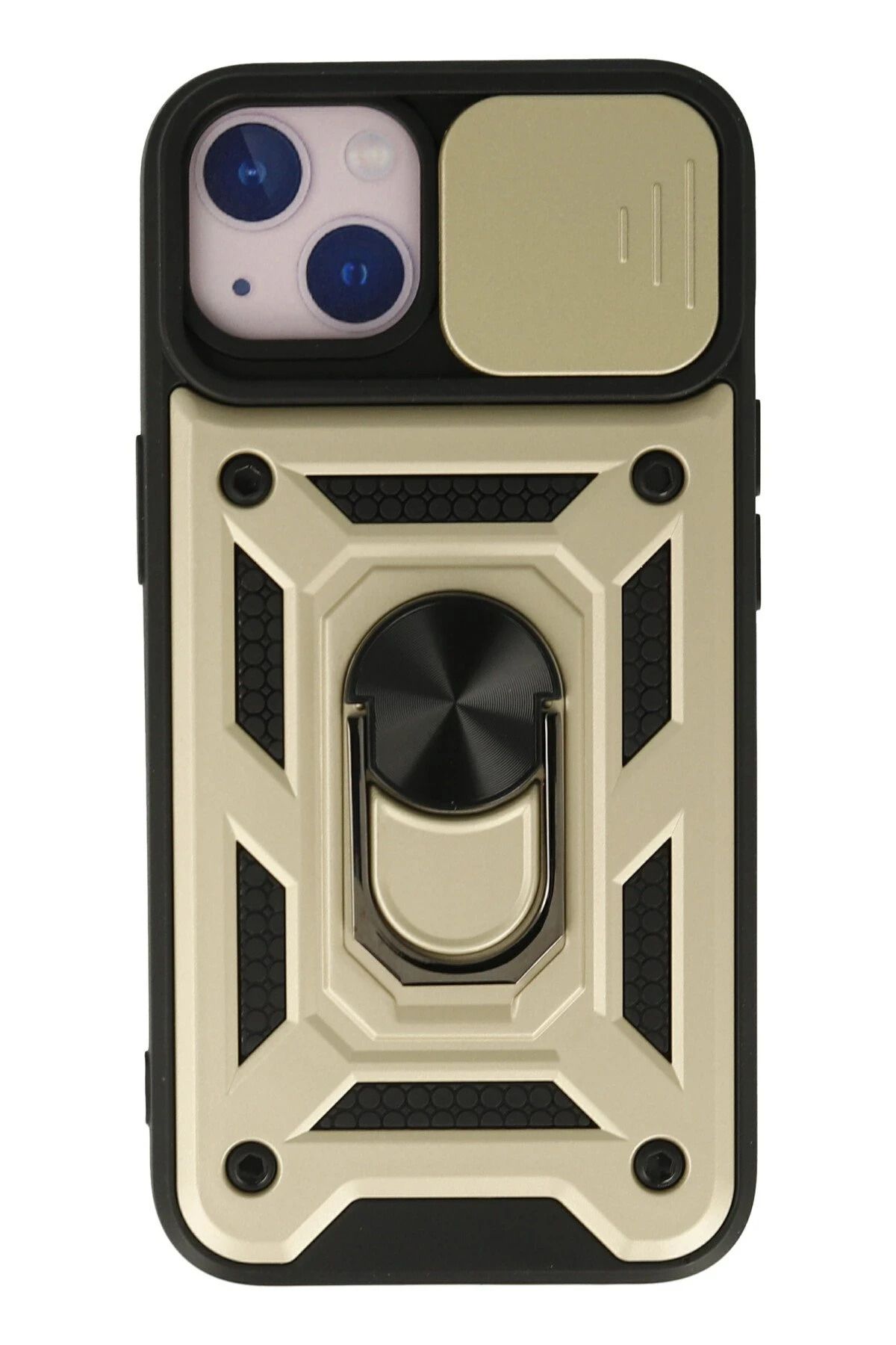 NewFace iPhone 15 Kılıf Pars Lens Yüzüklü Silikon - Gold JOJUA