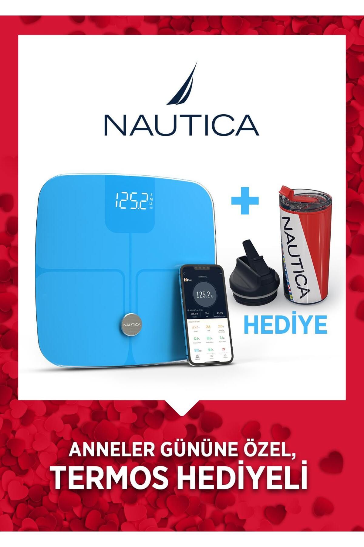 Nautica Vücut Analizli Smart Akıllı Bluetooth Tartı Baskül + Nautica 500 ml Termos Hediyeli