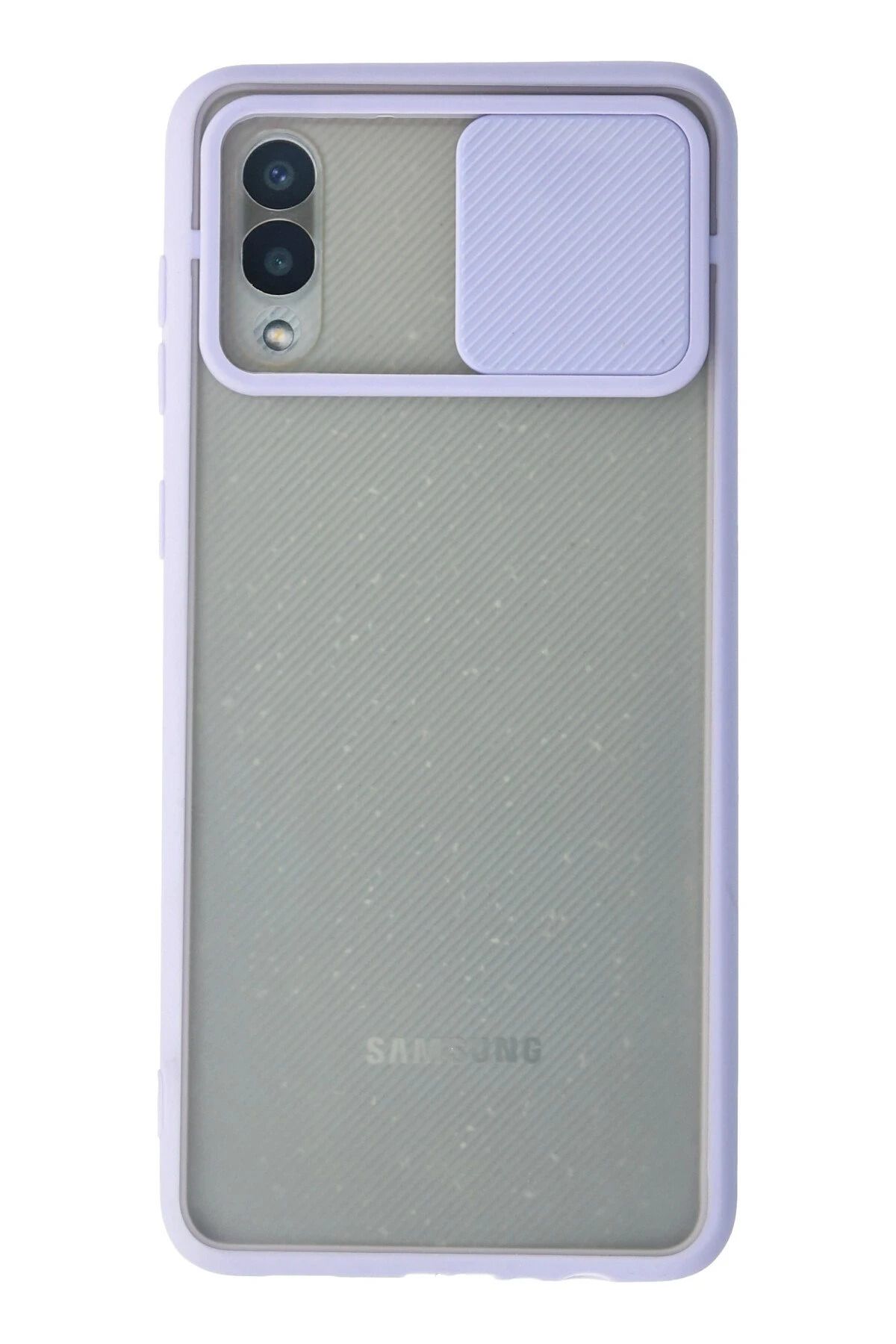 NewFace Samsung Galaxy A02 Kılıf Palm Buzlu Kamera Sürgülü Silikon - Lila JOJUA