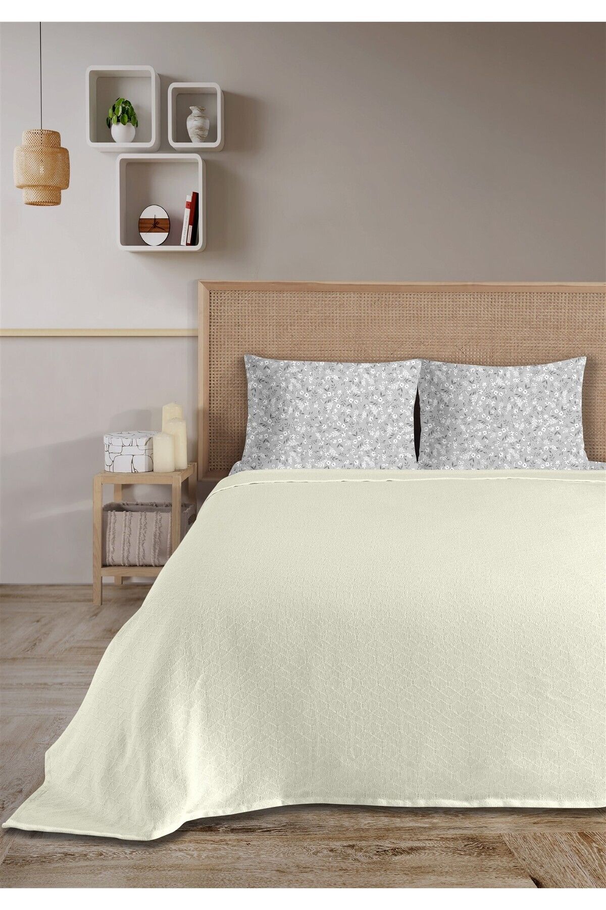 Evim-100% Cotton Olivia Cream Double Pique Set 200 X 230 cm 2