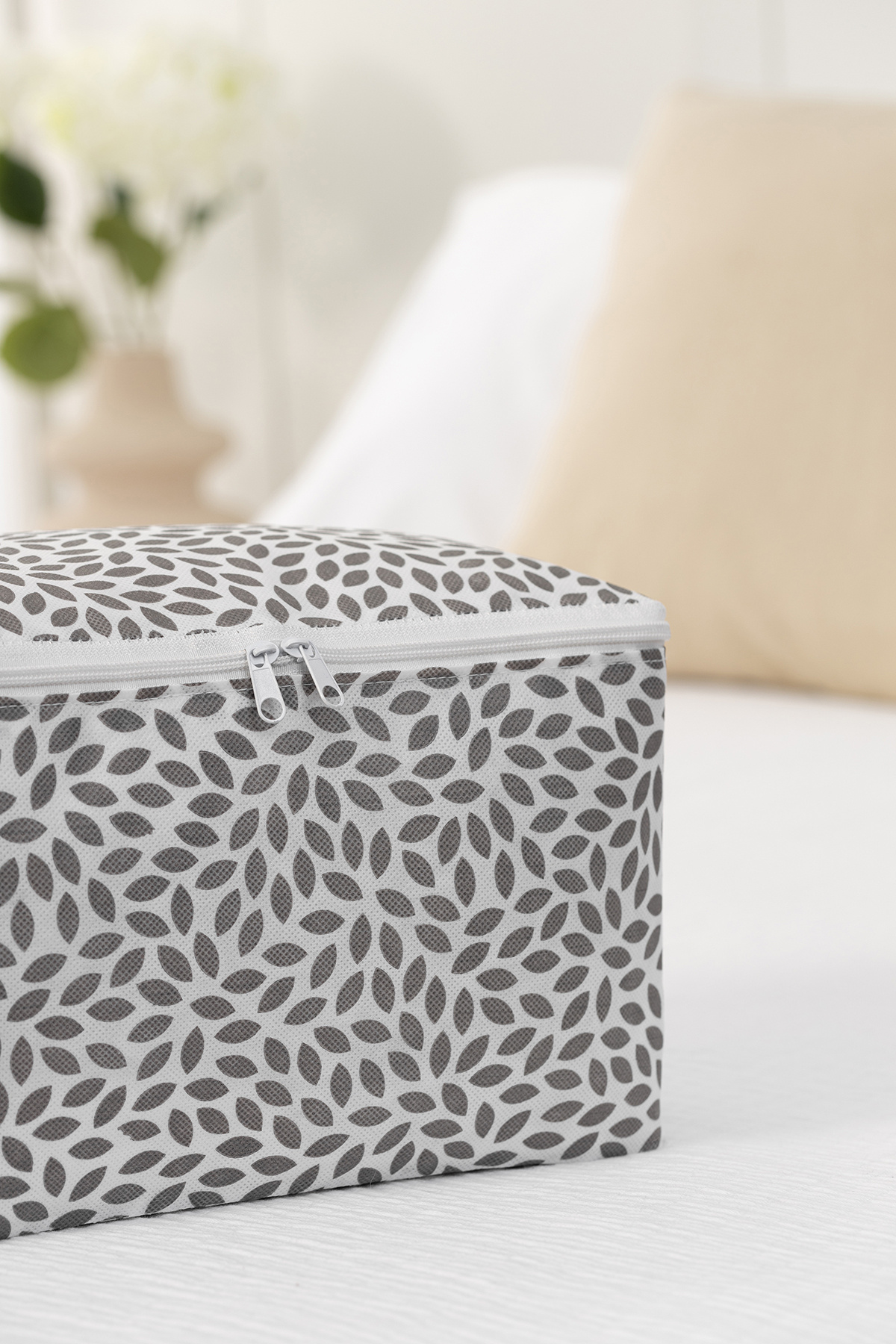 REKHOME-Set of 2 Gray Leaf Small Size under Base Socks Suitcase Organizer Dowry Bundle Organizer Hurç 5
