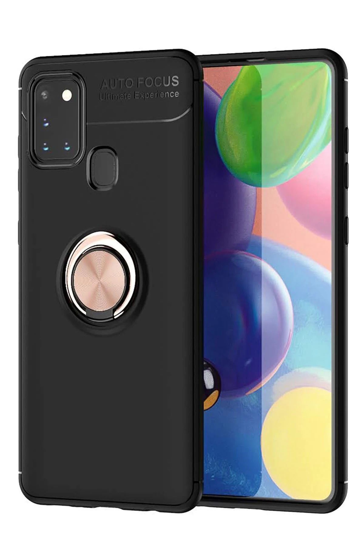 NewFace Samsung Galaxy M31 Kılıf Range Yüzüklü Silikon - Siyah-Gold HNZRN
