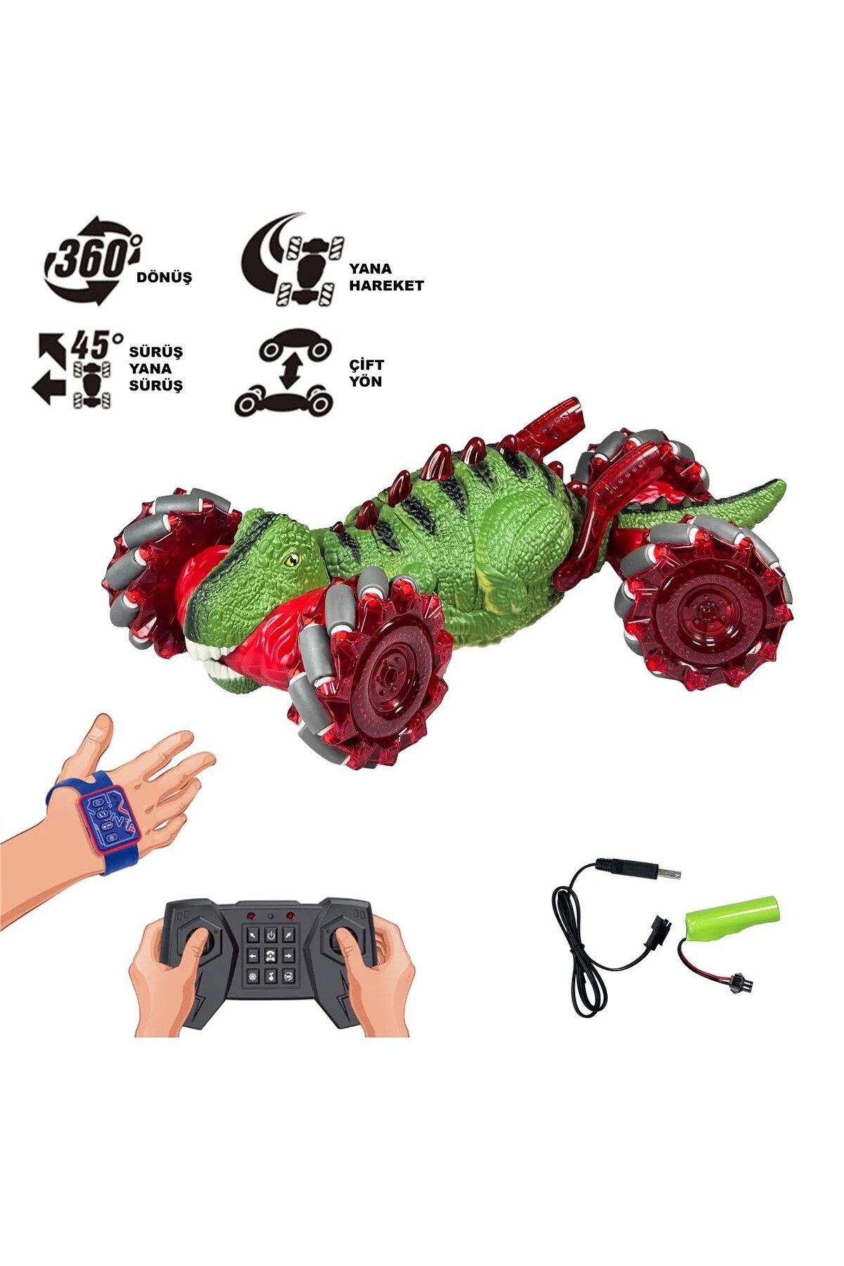 Daily Bazaar Uzaktan Kumandalı Bilekten Kontrol Şarjlı 2.4G Dinozor Araba