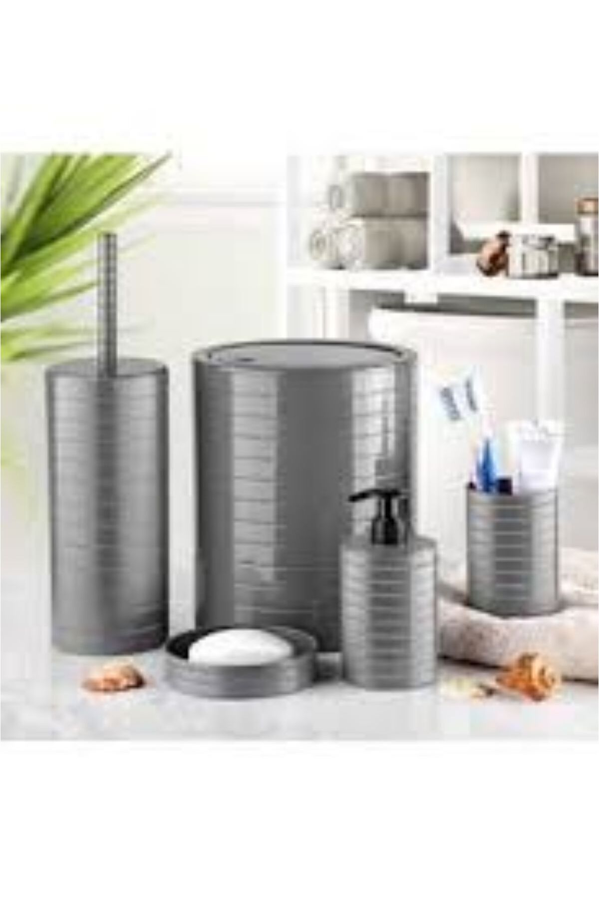 ALKAN PLASTİK 5 PARÇA KALİTELİ PLASTİKTEN BANYO SETİ(ÇÖP KOVASI/TUVALET FIRÇASI/SIVI-KATI SABUNLUK/DİŞ FIRÇALIĞI)