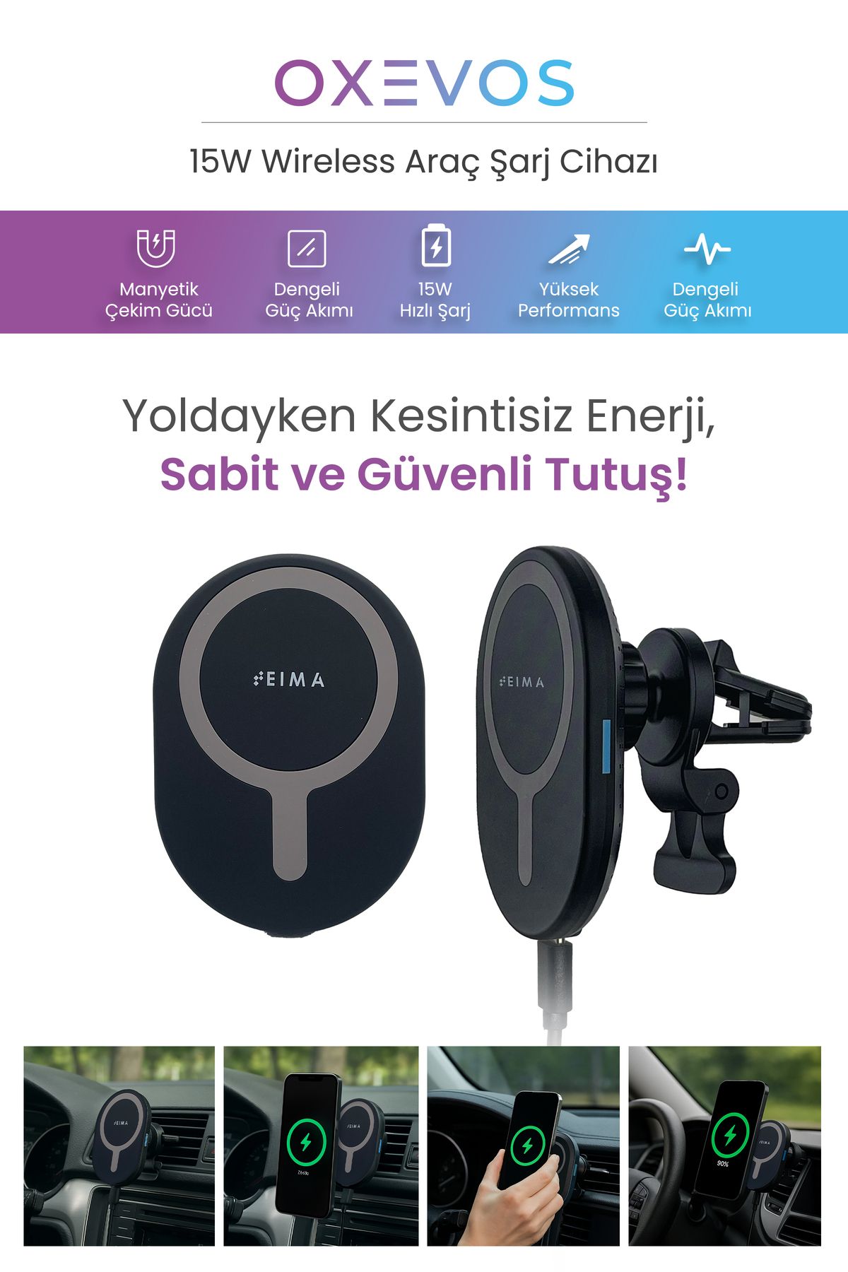 OXEVOS OTT-0120 - 15W Araç İçi Wireless Şarjlı Telefon Tutacağı