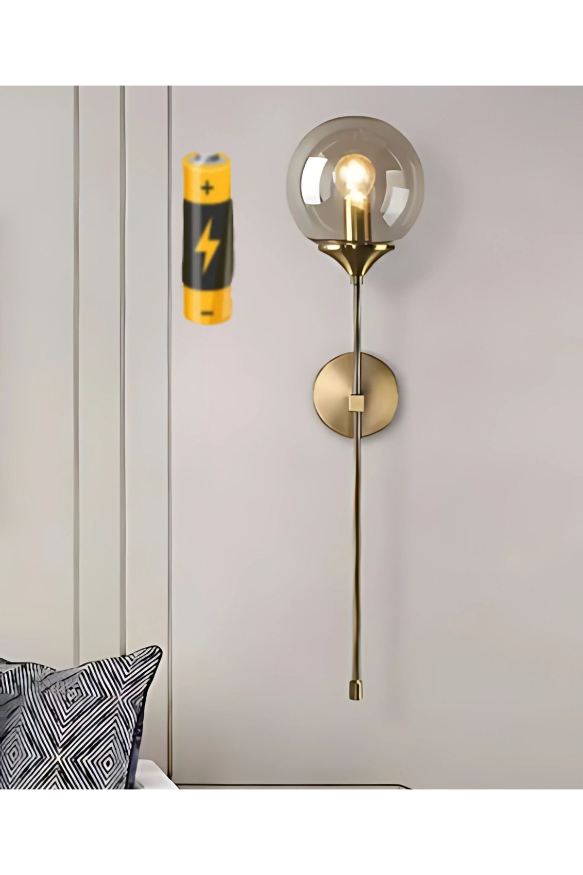 retro home design Eskitme Modern Tasarım Pilli Aplik Kablosuz Tak Çalıştır Aç Kapa Butonlu Bal Camlı Aplik