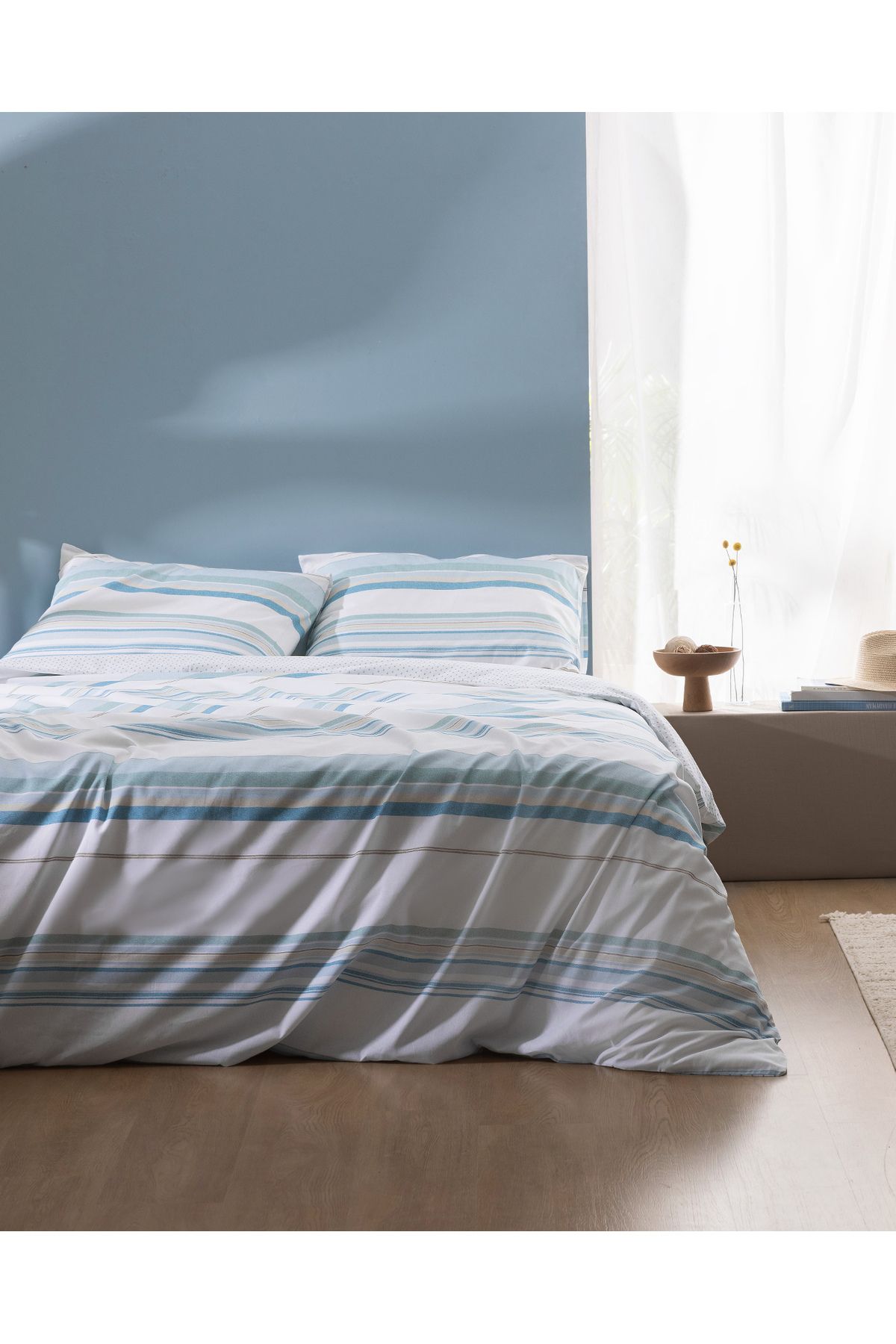 Madame Coco Sorel King Size %100 Pamuk Ranforce Baskılı Nevresim Takımı - Turkuaz