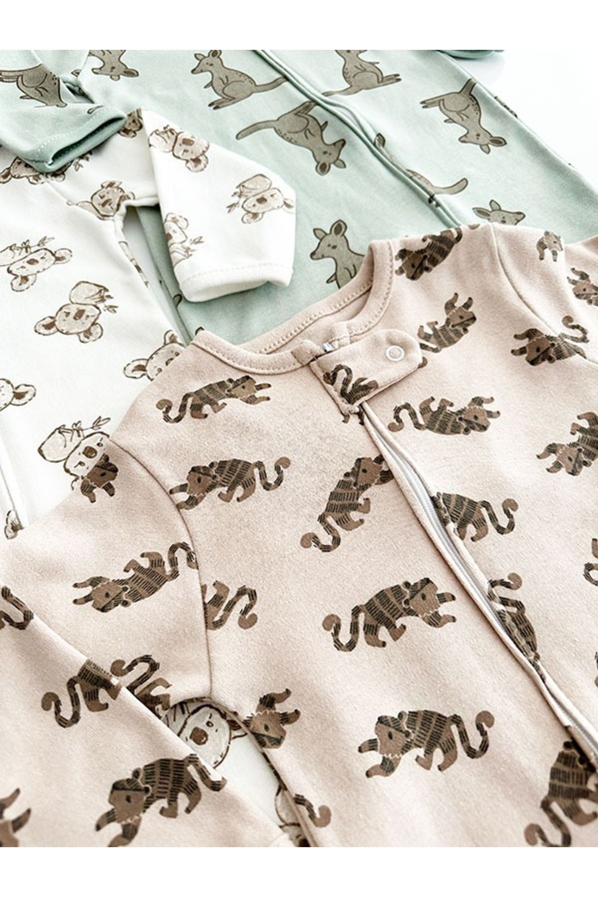 Anime Marketi-Unisex Baby Animal Print Jumpsuit Set 3 Pieces Jumpsuit 100% Cotton - Sleeping Bag 3
