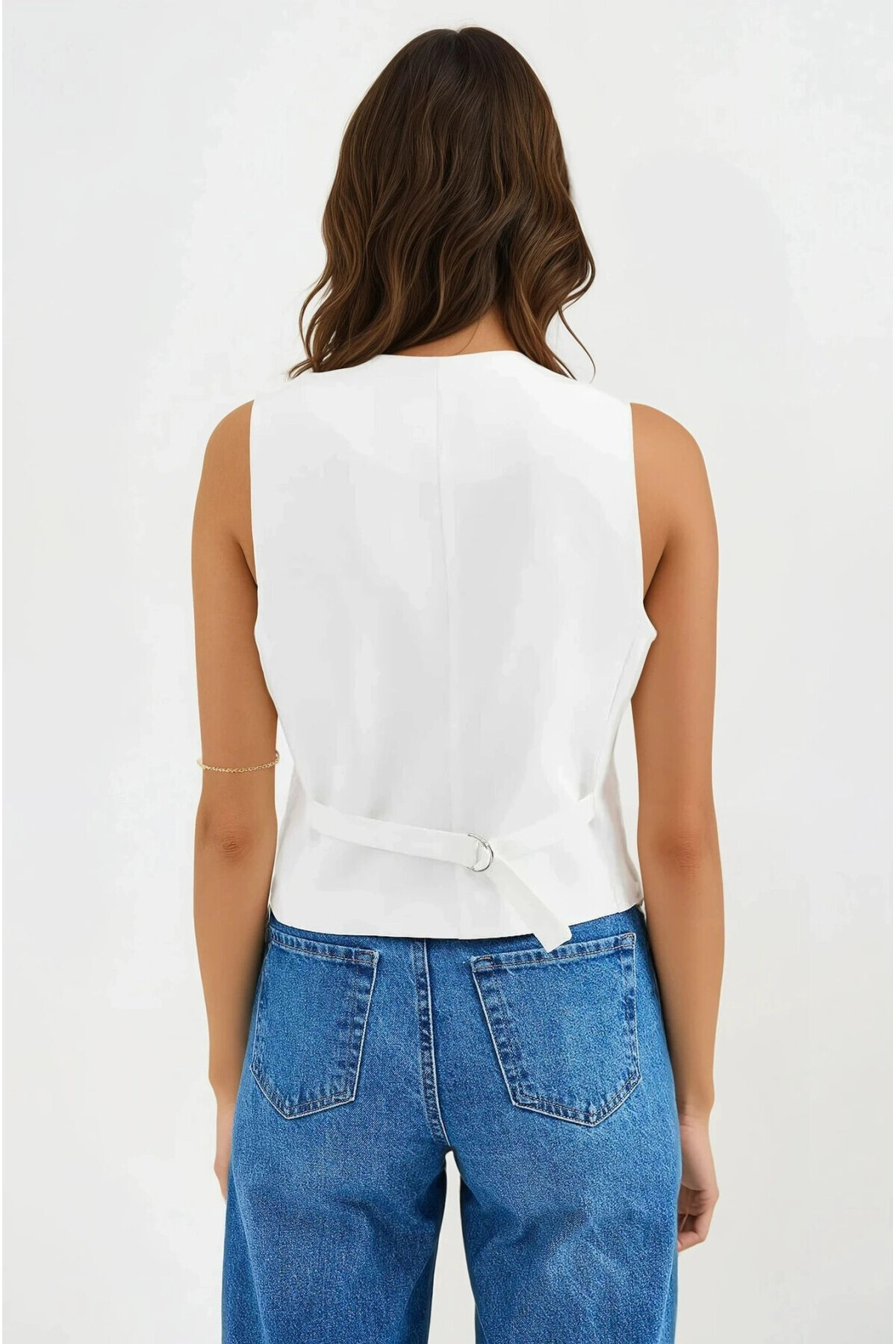 hazelin-Women's White Buttoned Lined Vest Hzl25S-Bd 167961 4