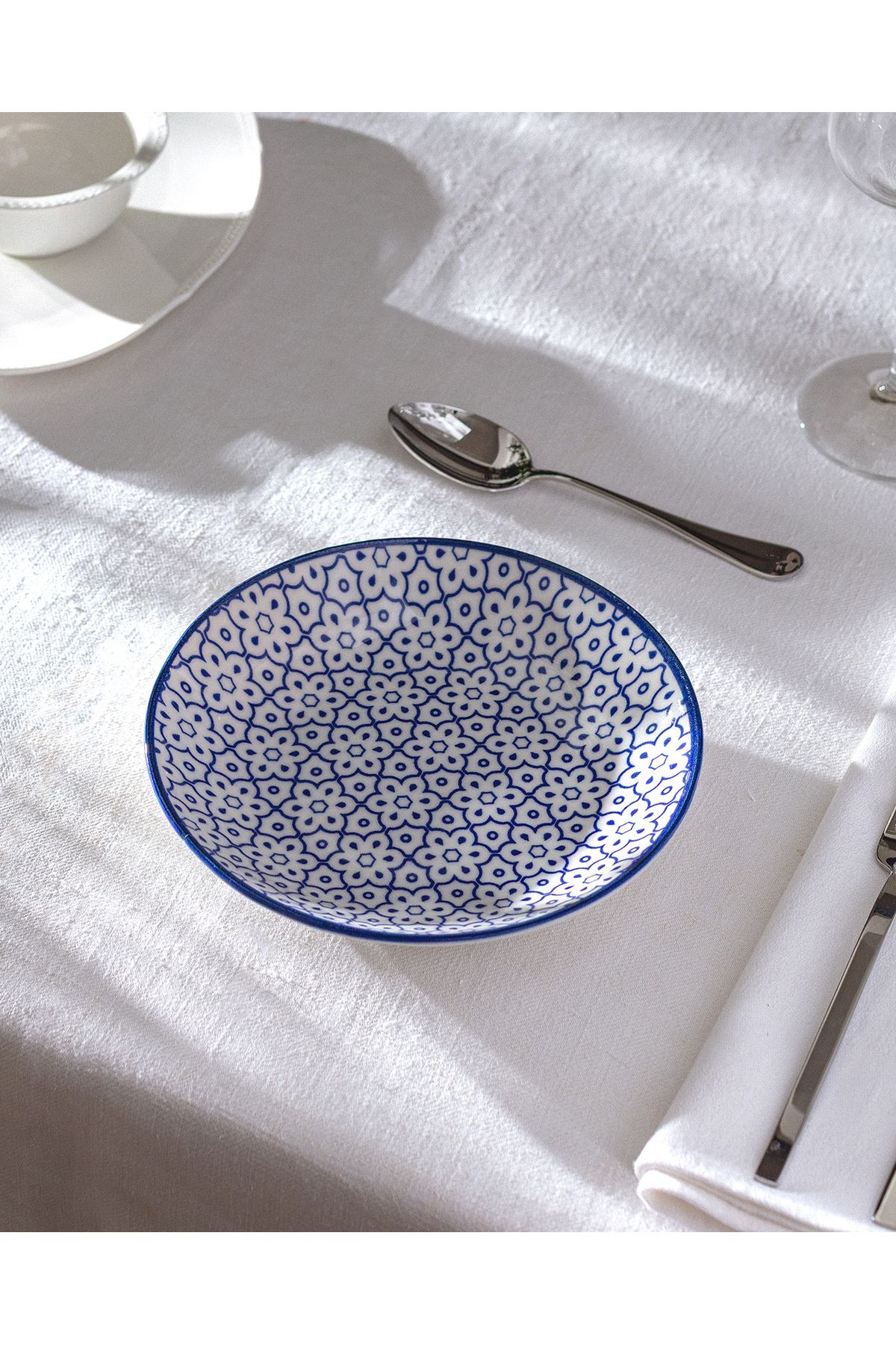 Madame Coco Reve Bleu Elodie Yemek Tabağı - 20 cm - Mavi/Beyaz