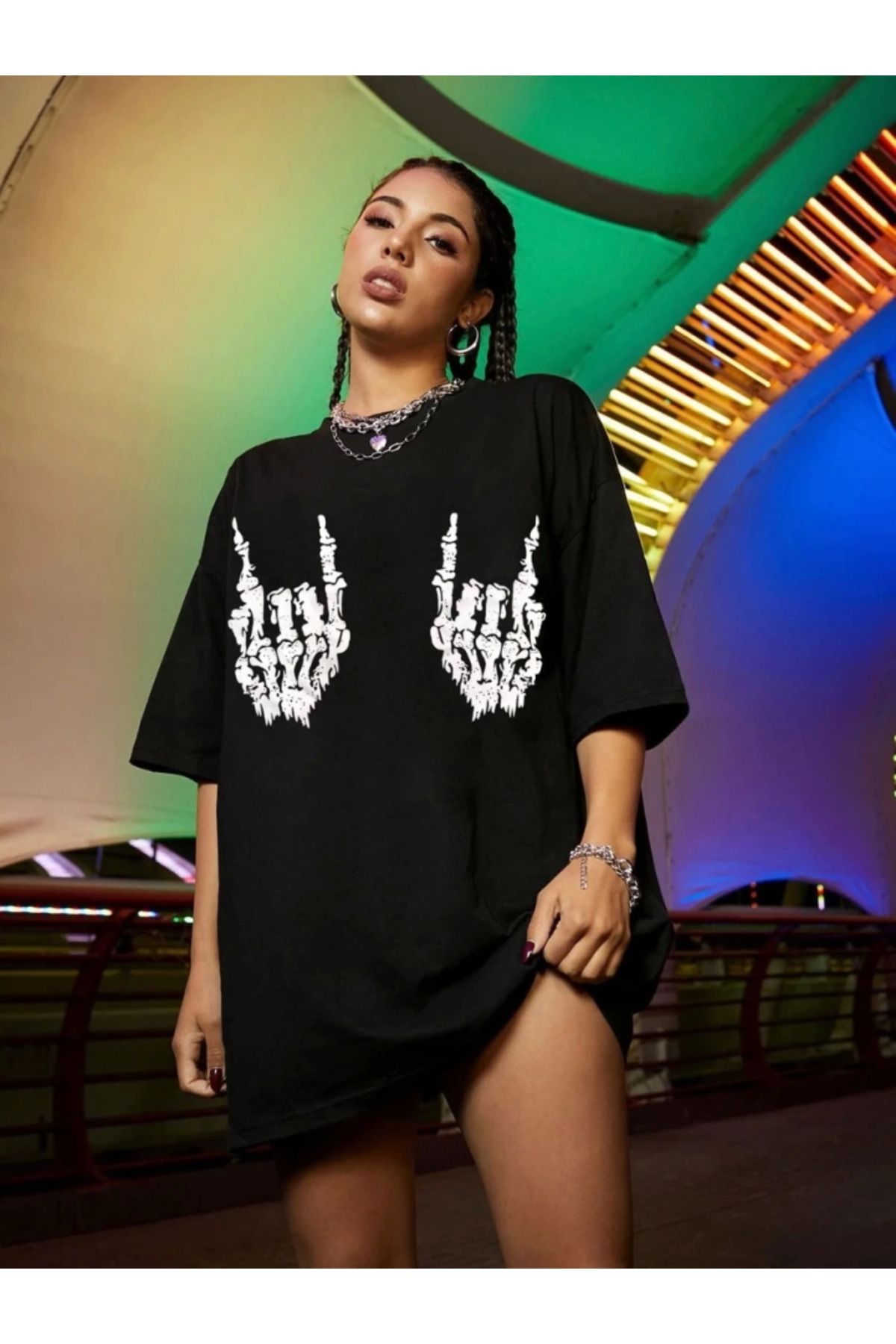 gelirr Baskılı Oversize T-shirt - Siyah