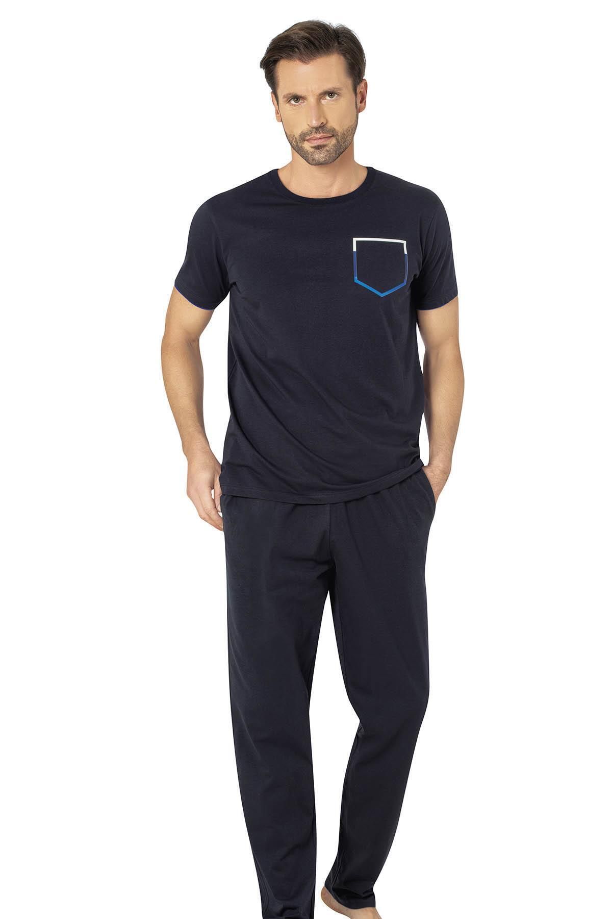 Pierre Cardin , Bisiklet Yaka, Erkek Penye Yazlık Pijama Takım, %100 Pamuk
