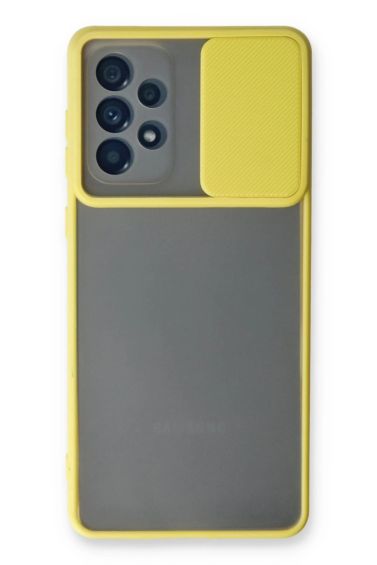 NewFace Samsung Galaxy A73 5G Kılıf Palm Buzlu Kamera Sürgülü Silikon - Sarı JOJUA
