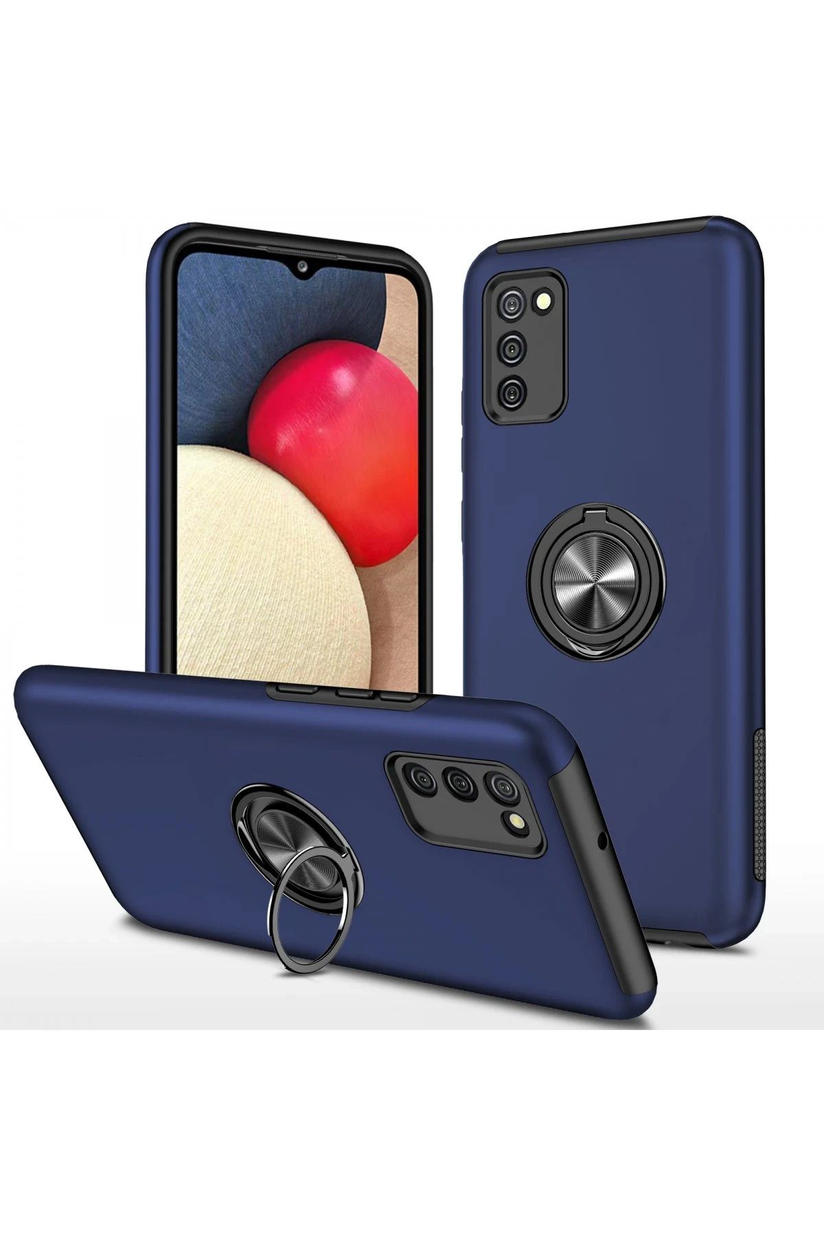 NewFace Samsung Galaxy A02S Kılıf Elit Yüzüklü Kapak - Lacivert HNZRN