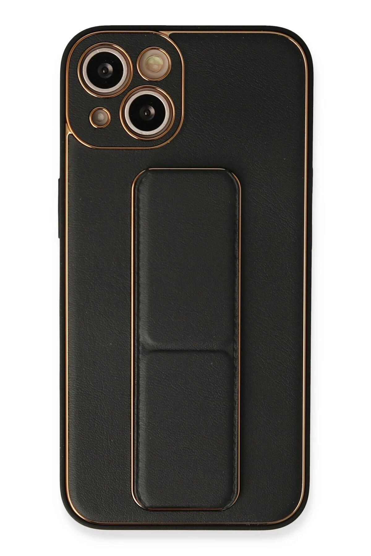 cepmoda iPhonE 13 | Coco STANDLI Deri Silikon Telefon Kılıfı - Lüx ve Dayanıklı Kapak | SİYAH