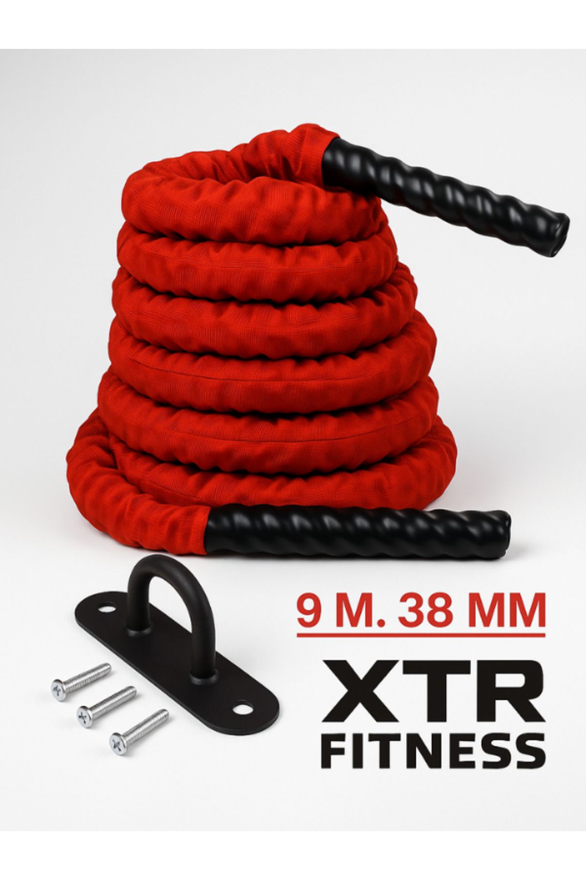 XTR Fitness Crosfit Halatı 9 M 38 Mm Kırmızı Kılıflı