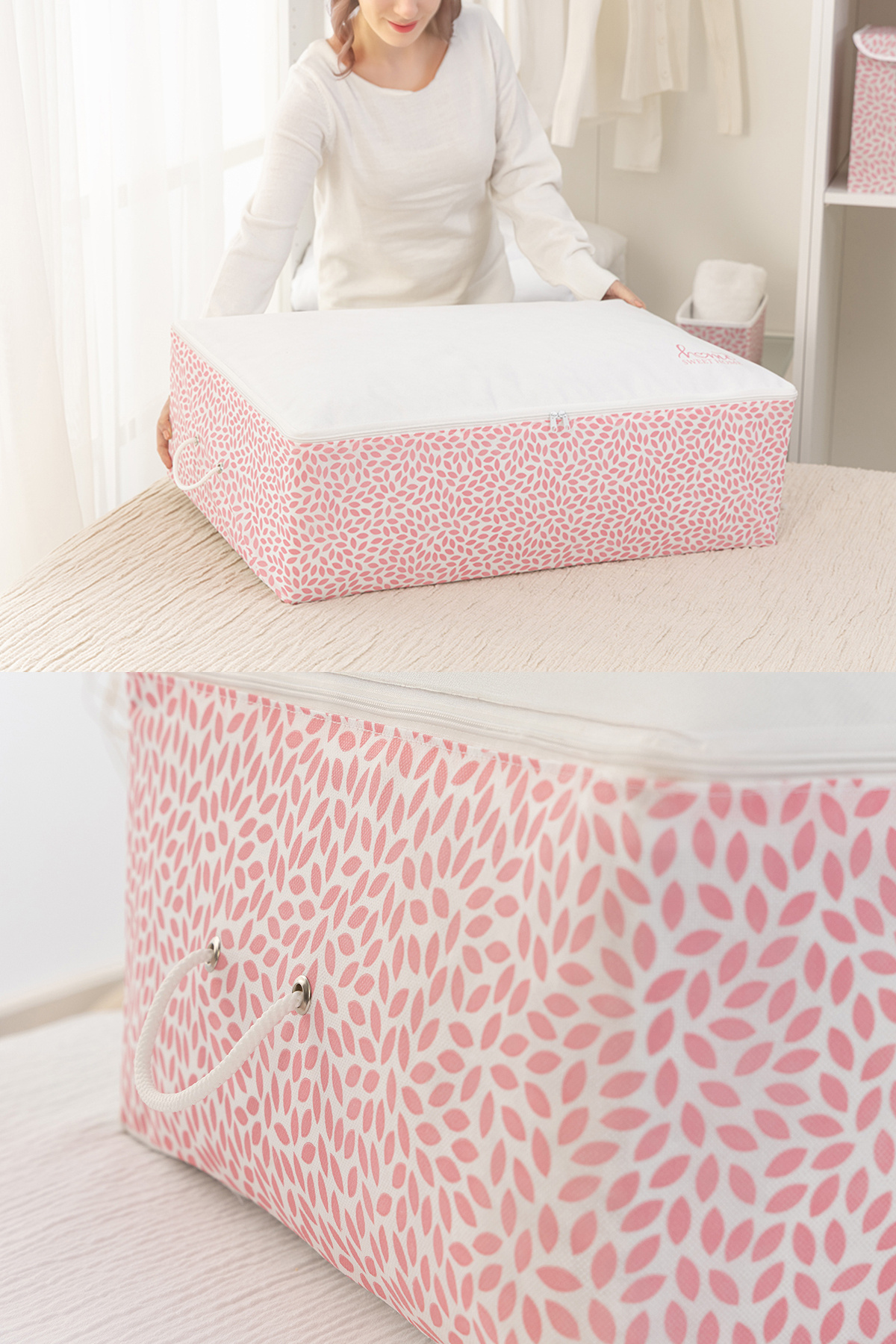REKHOME-Set of 2 Powder Home Sweet Home Mega Size Base under Bed Cabinet Pillow Quilt Sweater Clothes Bag 5