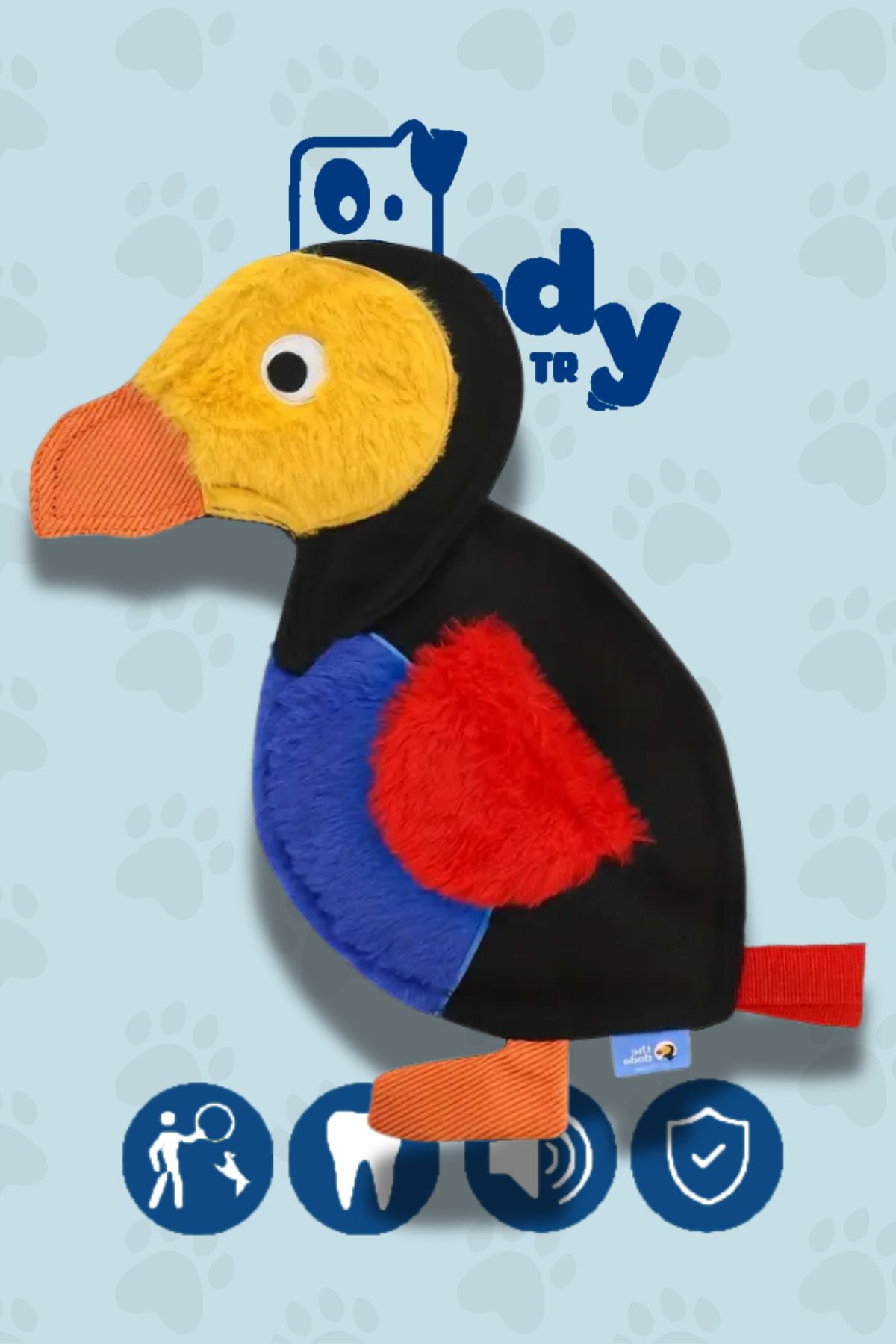 buddyTR " The Dodo " Oxford Kumaş + Peluş Hışırtılı Gıcırtılı Dodo Kuşu - Çiğnemeye Karşı Ekstra Dirençli