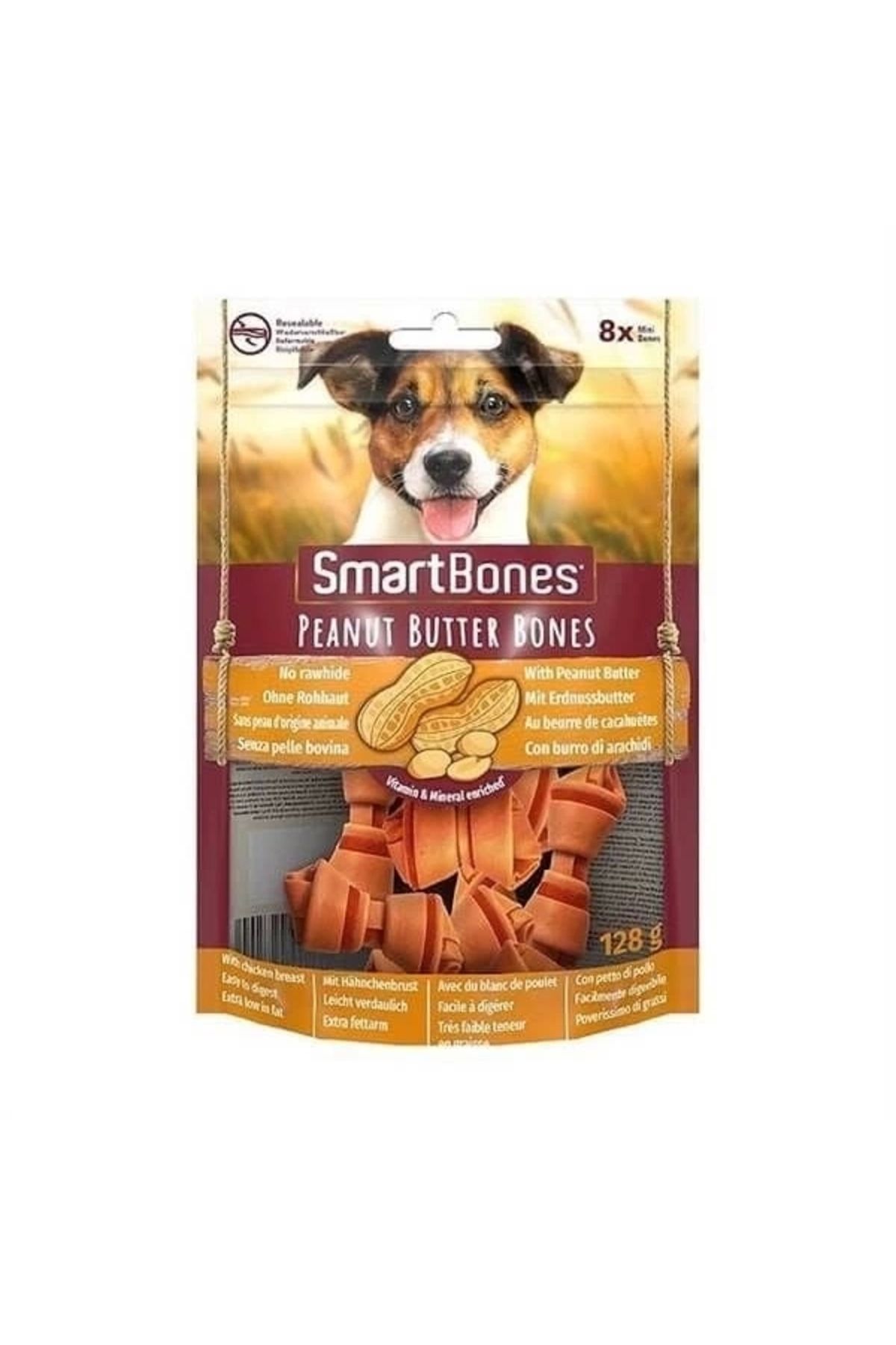 YNT İthalat Smart Bones Tavuklu Fıstık Ezmeli Düğüm Kemik Köpek Ödül Maması S 8 Li 128 Gr