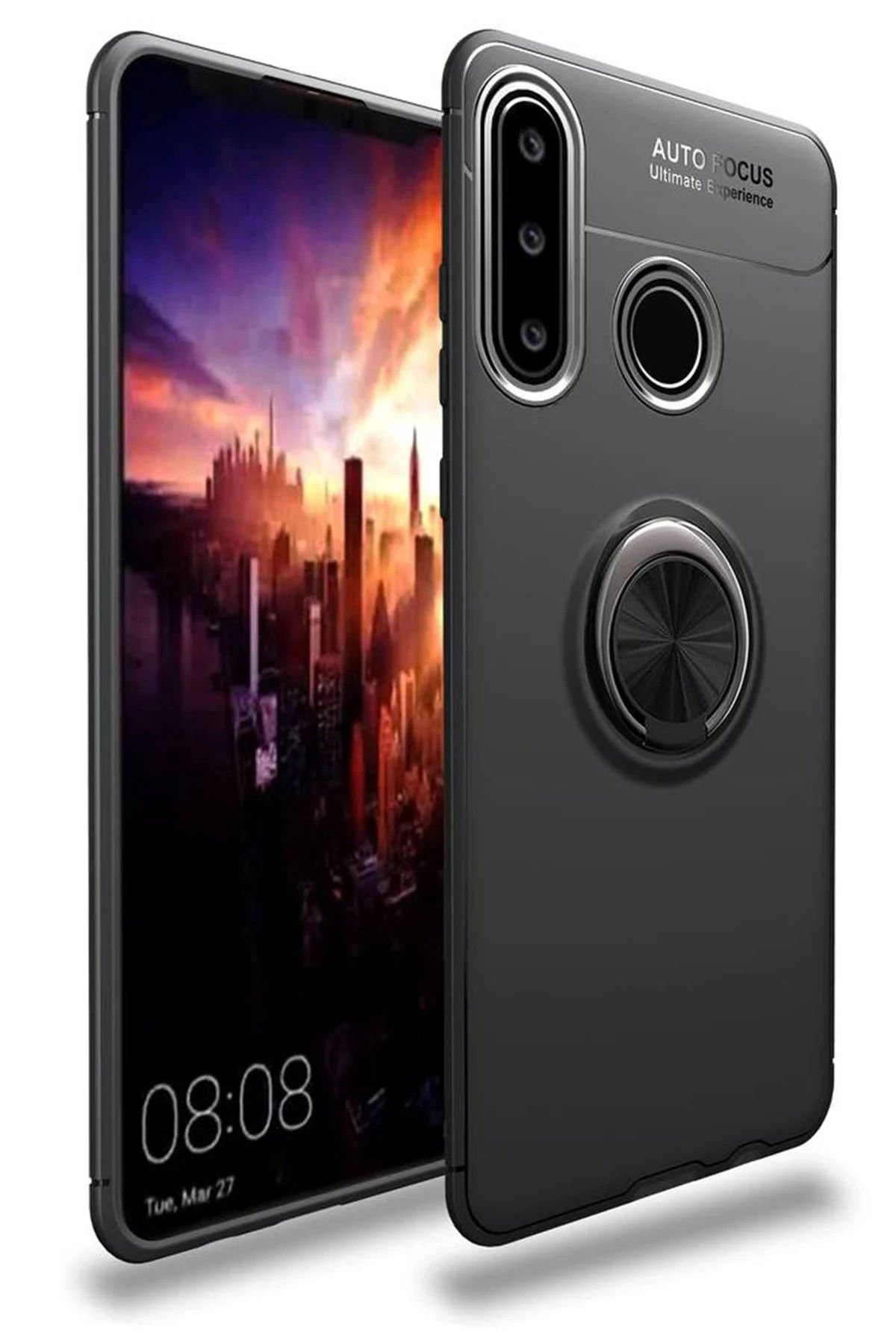 NewFace Huawei Y6P Kılıf Range Yüzüklü Silikon - Siyah NRMSA