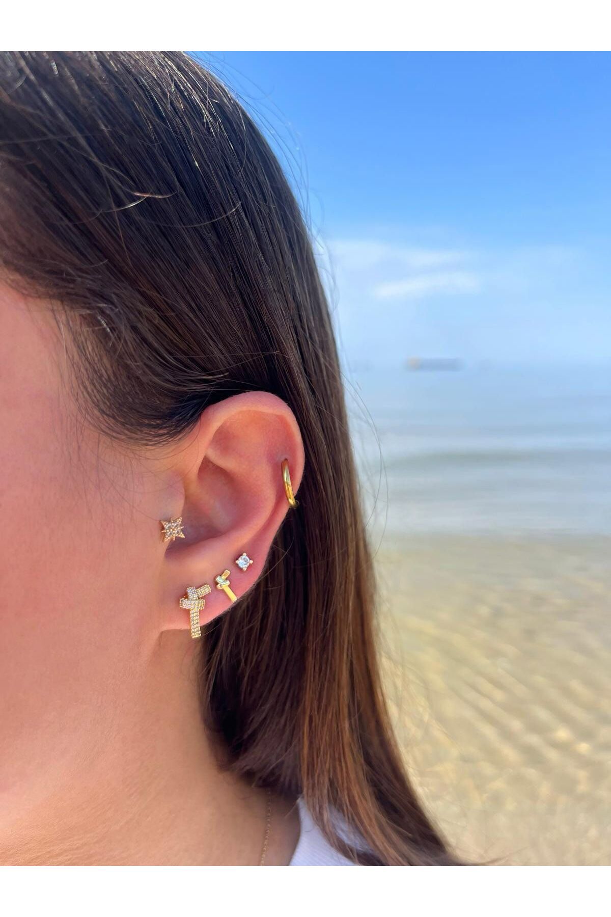 Zerys Jewelry Üçlü Tasarım Model Set Zirkon Taşlı Küpe