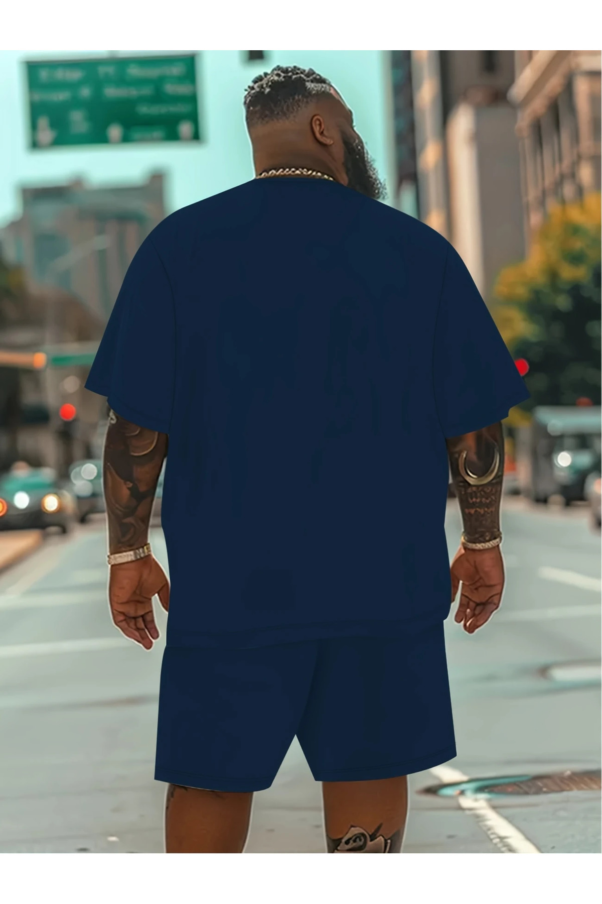 ACTIVE MODA-- Men's Brooklyn Printed Tshirt-Shorts 2-Piece Set Large Size Oversized Cotton 2