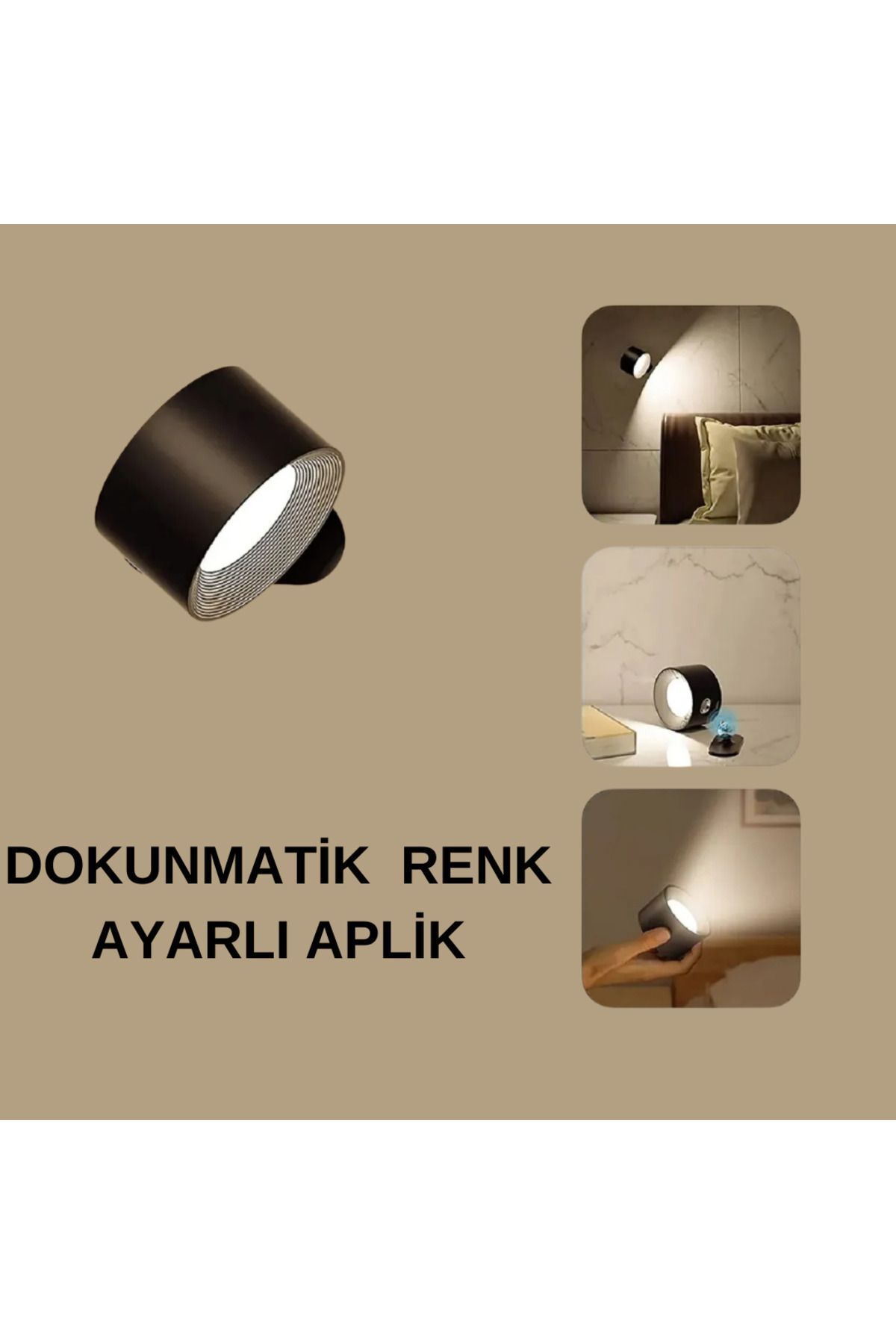 Dream Plus Şarjlı 360° Hareketli Kumandalı ve Dokunmatik 3 Modlu Sarı-Beyaz Işık Aplik Duvar Aydınlatma Lambas