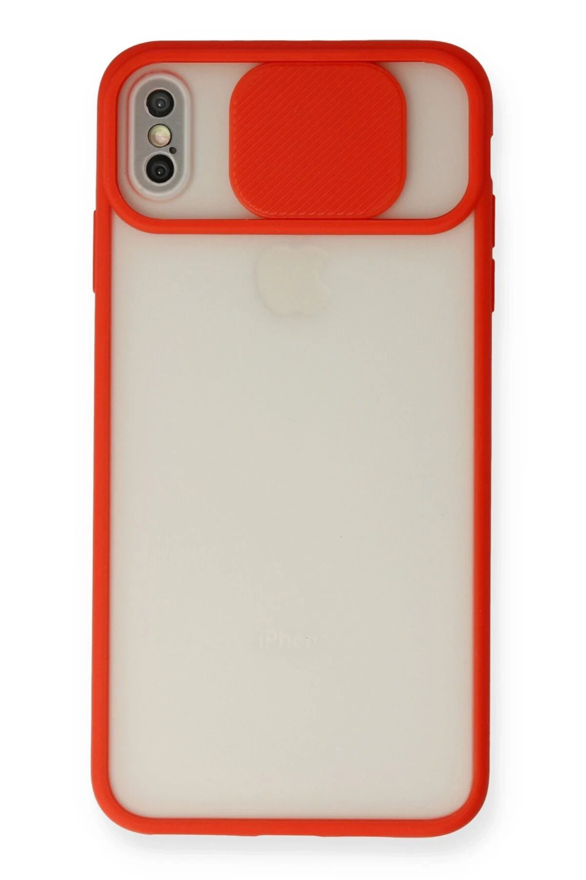 NewFace iPhone X Kılıf Palm Buzlu Kamera Sürgülü Silikon - Kırmızı NRMSA