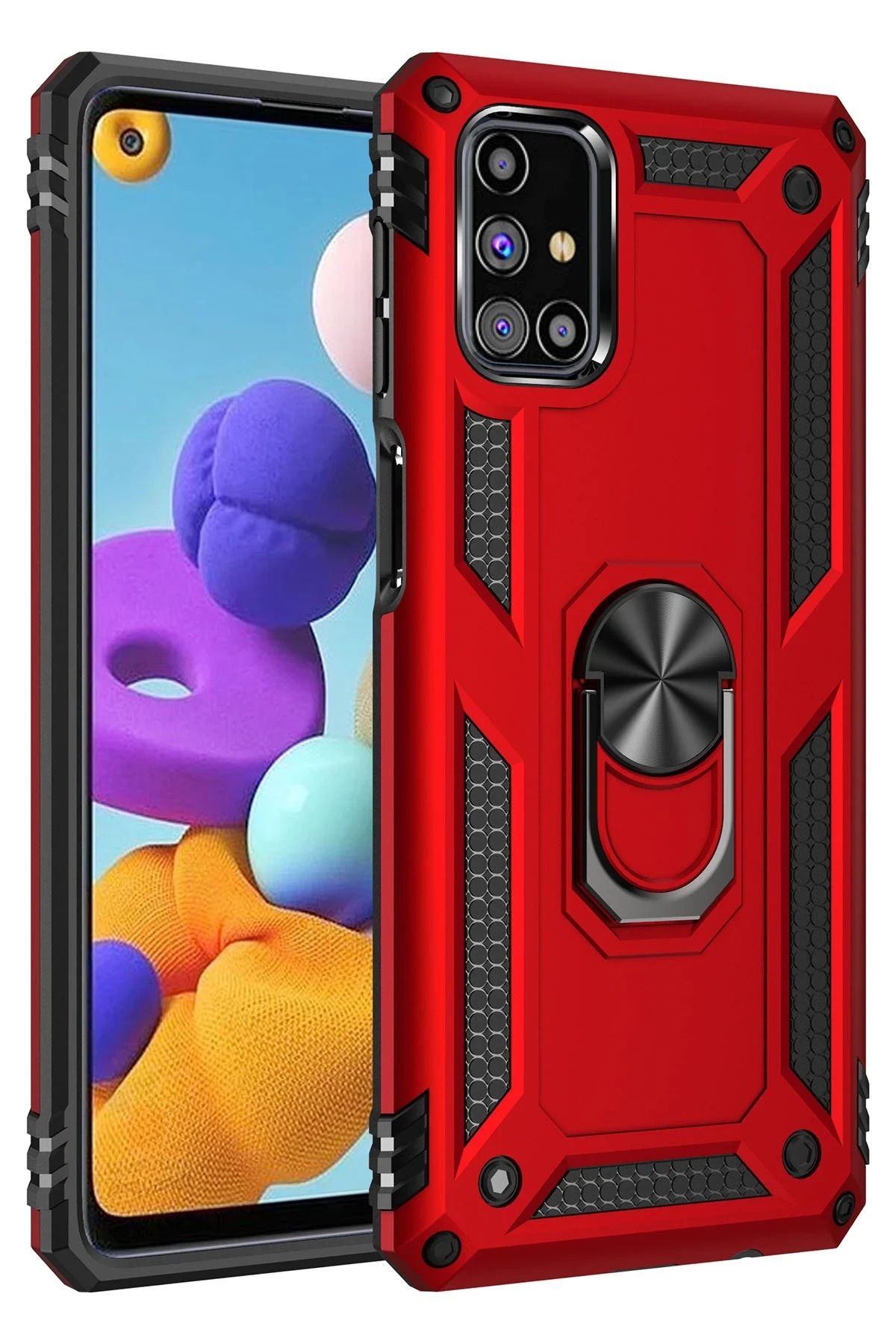 NewFace Samsung Galaxy M31S Kılıf Sofya Yüzüklü Silikon Kapak - Kırmızı INSLM