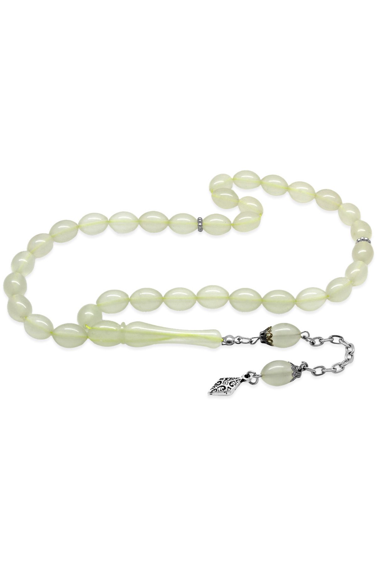 Tesbihane-Non-Tarnish Metal Tasseled Barley Cut Cat's Eye Rosary 2