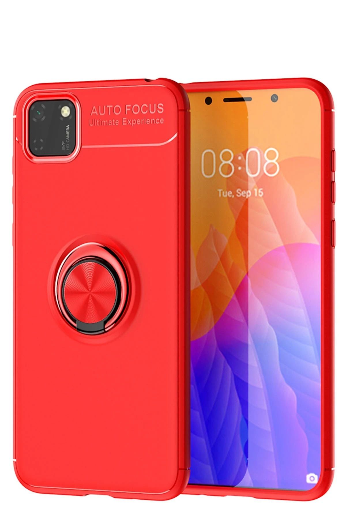 NewFace Huawei Y5P Kılıf Range Yüzüklü Silikon - Kırmızı BSTMY