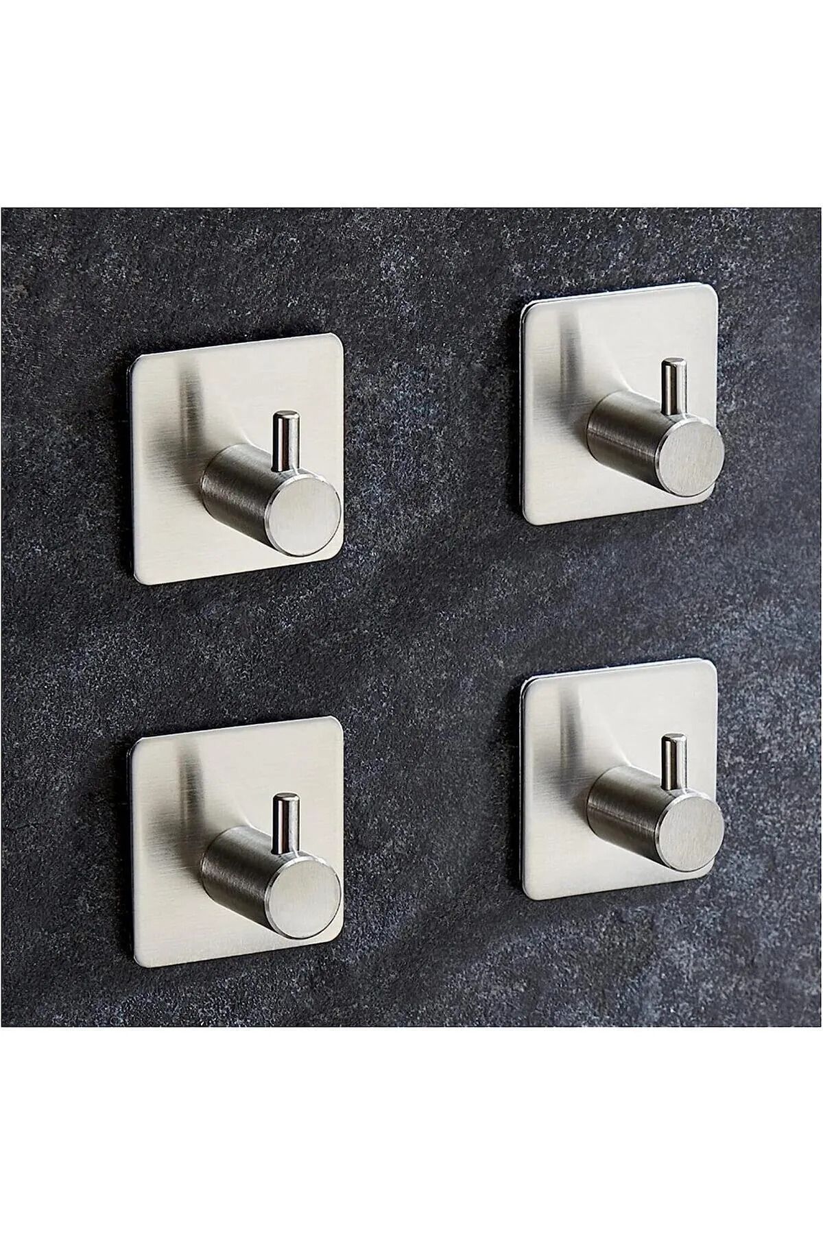 FH DESIGN Paslanmaz Çelik 4 Adet Banyo Askısı Havlu Askısı - Yapışkanlı Sistem Delme Yok