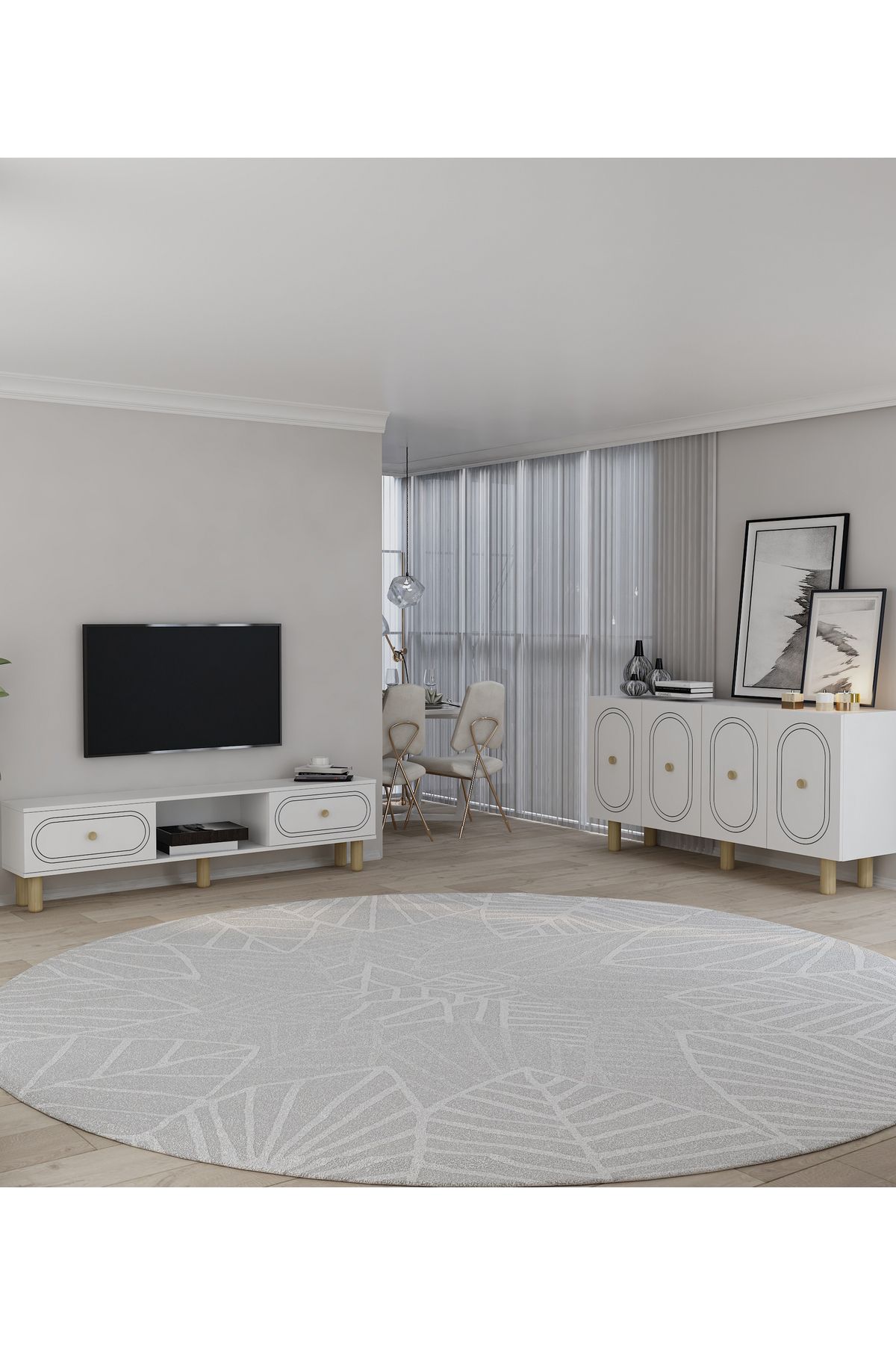 DemonteHome POLENDH BOHEM KONSOL (KB150), BOHEM TV SEHPASI 2 Lİ SALON TAKIMI BEYAZ-BEYAZ