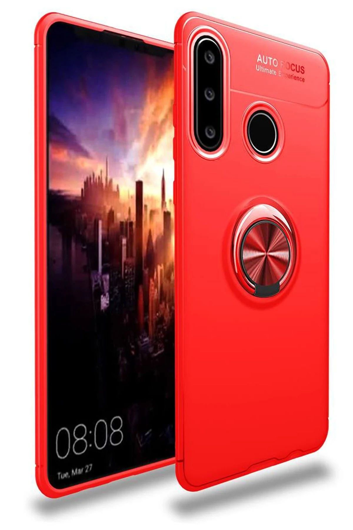 NewFace Huawei Y6P Kılıf Range Yüzüklü Silikon - Kırmızı HNZRN