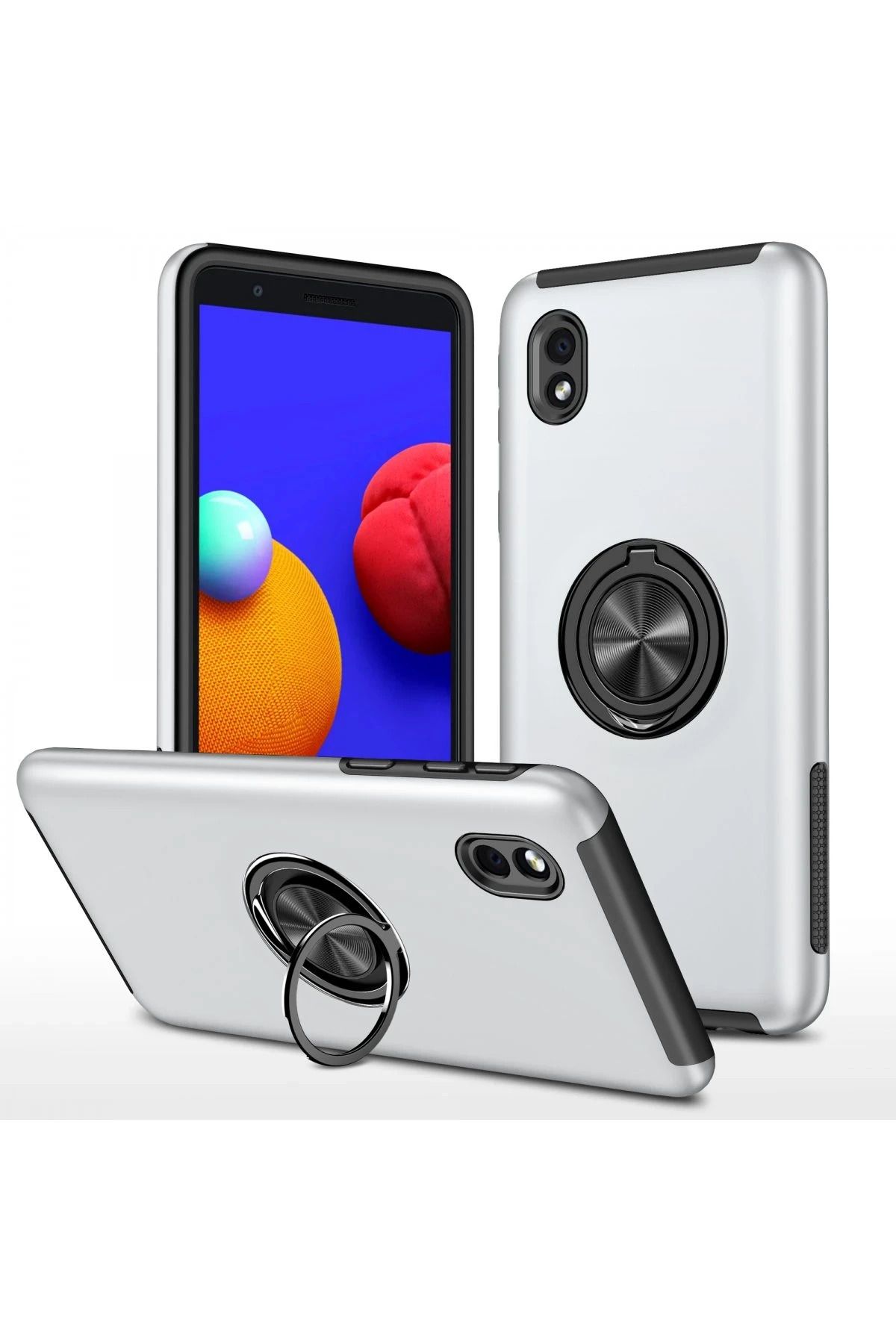 NewFace Samsung Galaxy A01 Core Kılıf Elit Yüzüklü Kapak - Gümüş BSTMY