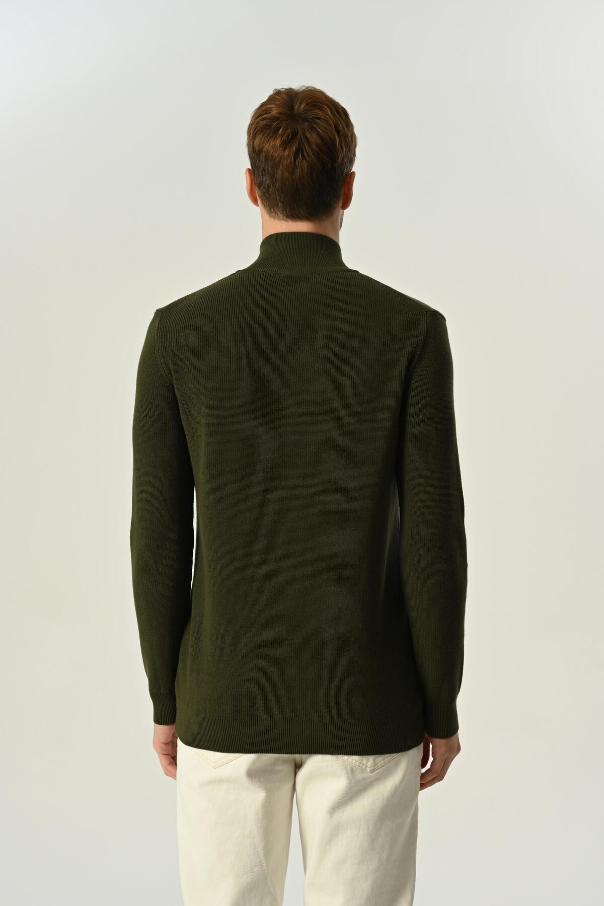 MFY Fashion-Men's Half Zipper Thessaloniki Knitted Sweater 100% Cotton Khaki 5
