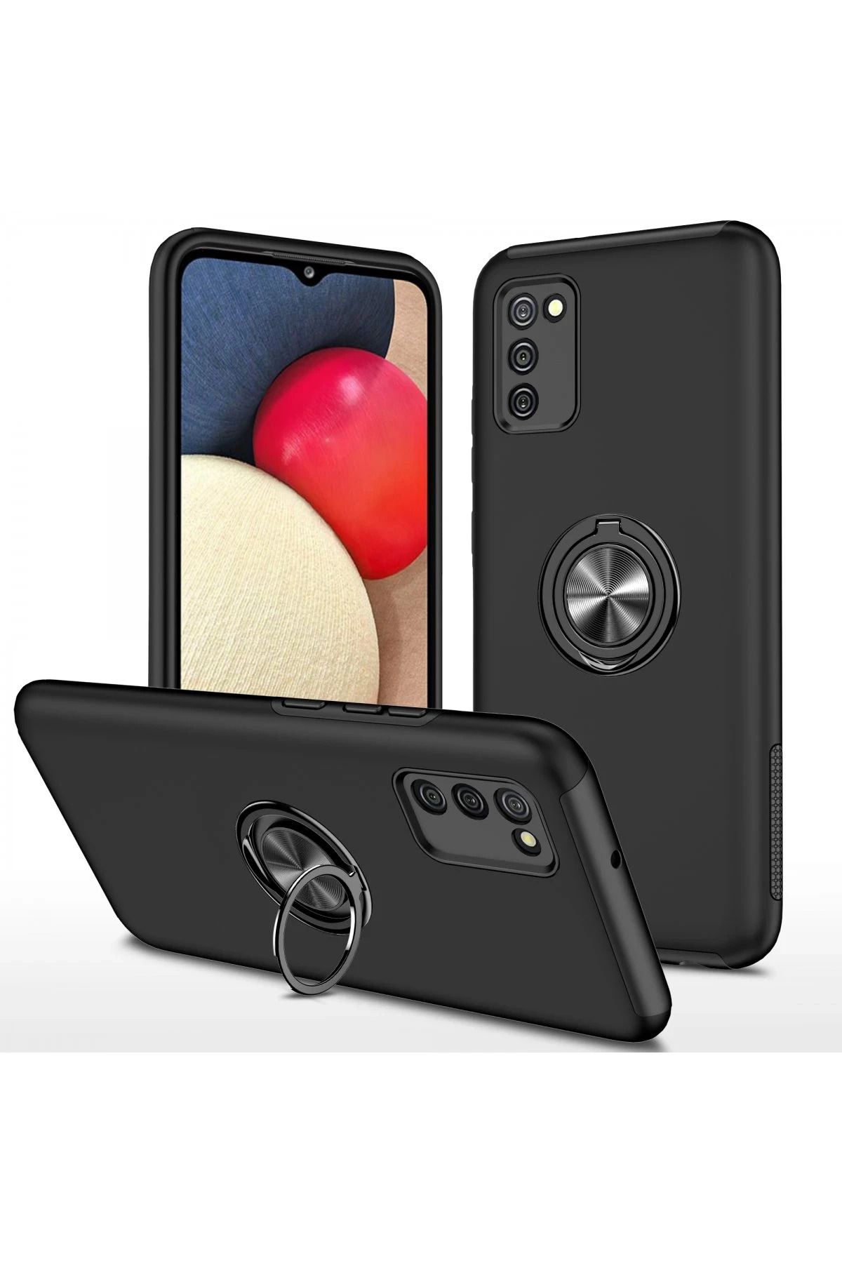 NewFace Samsung Galaxy A02S Kılıf Elit Yüzüklü Kapak - Siyah BSTMY