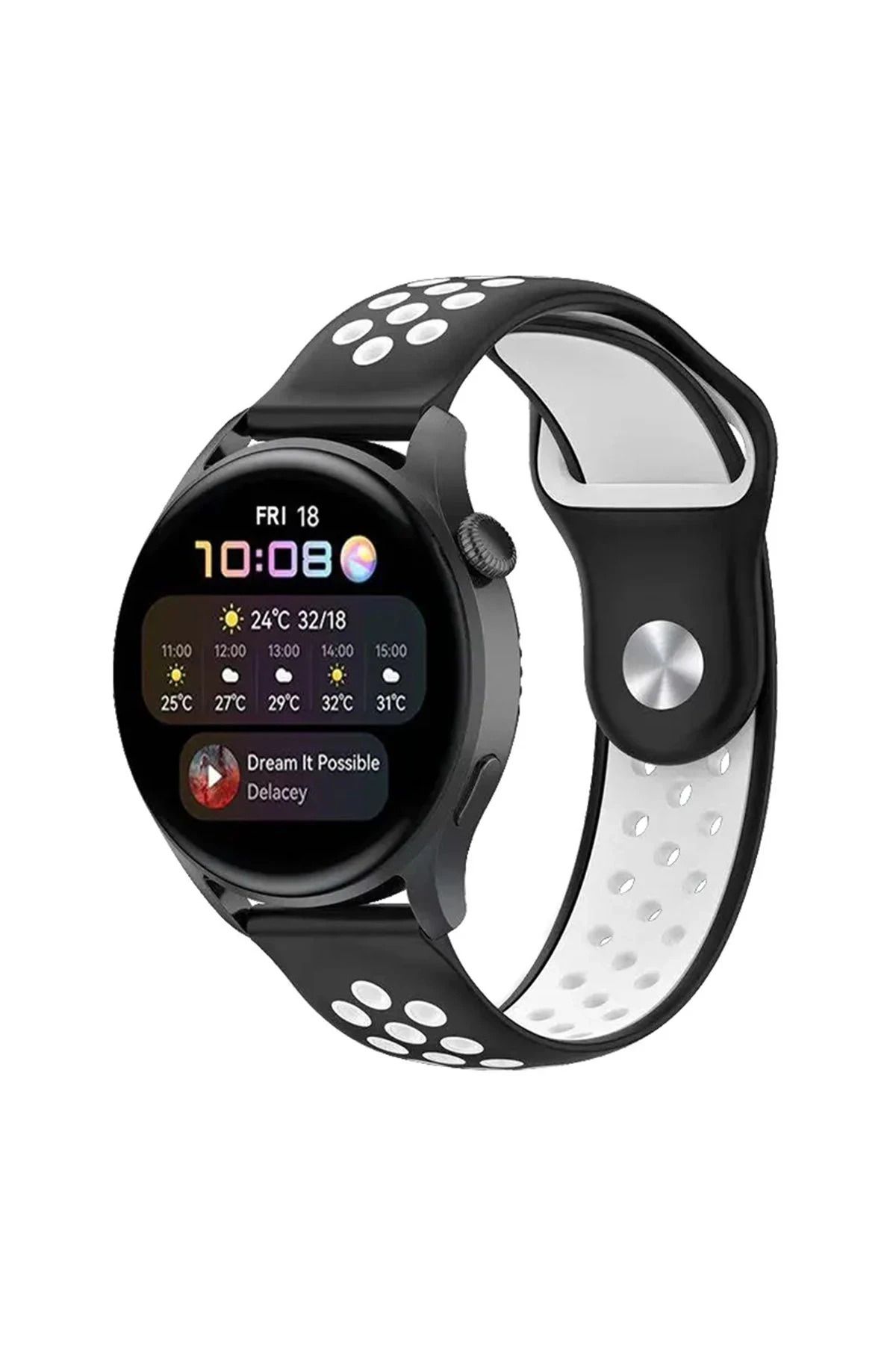 NewFace Watch 20mm Spor Delikli Kordon - Siyah-Beyaz BSTMY