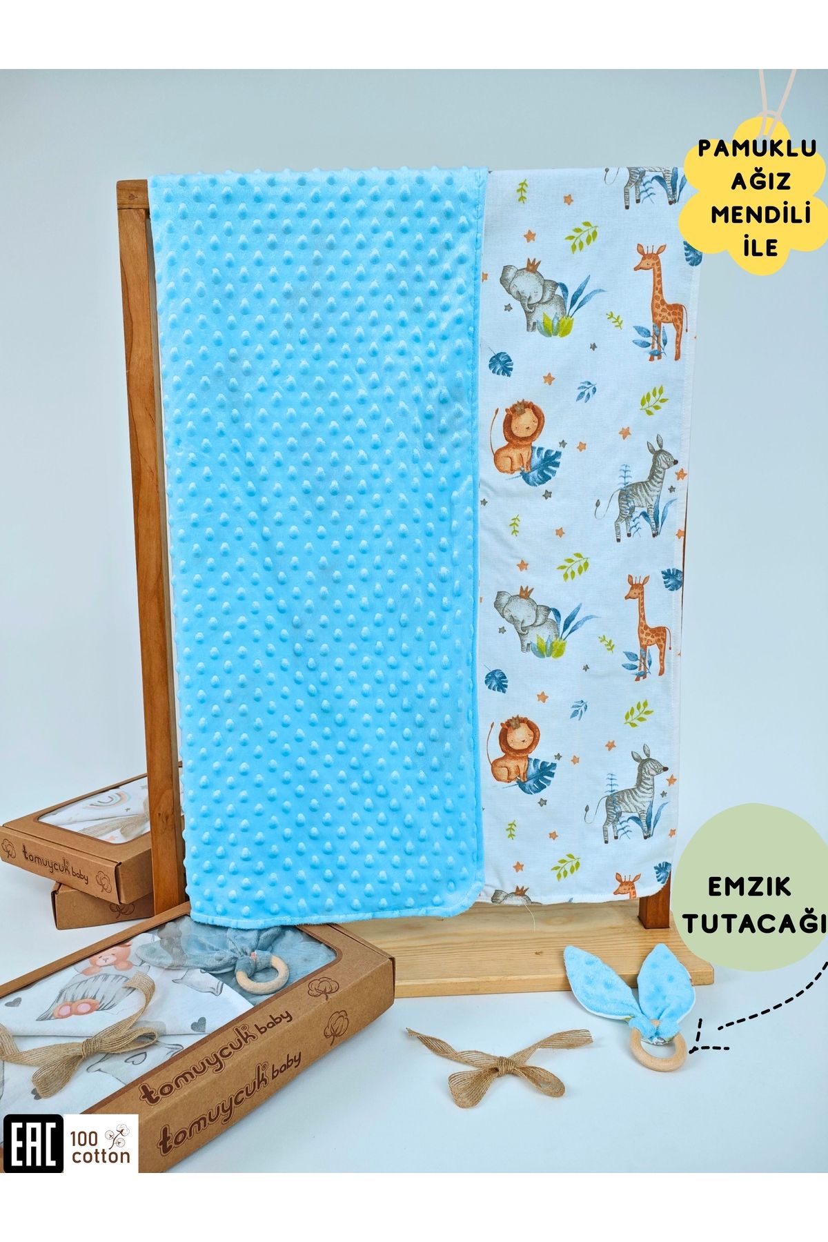 Tomuycuk Nohut Desenli %100 Pamuklu Çift Katlı Bebek Battaniyesi – 85x85 cm Kız/Erkek Kundak & Mevsimlik Örtü