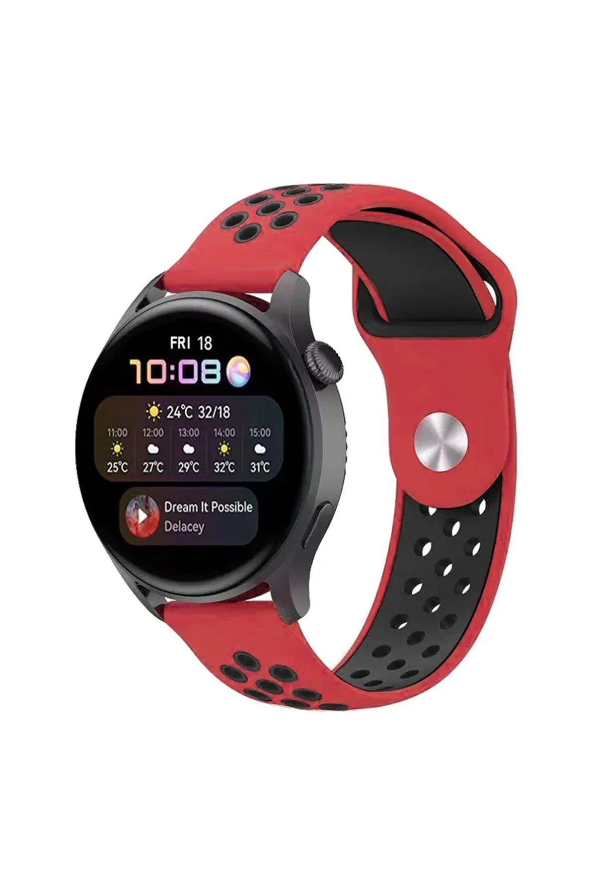 NewFace Watch 20mm Spor Delikli Kordon - Kırmızı-Siyah BSTMY
