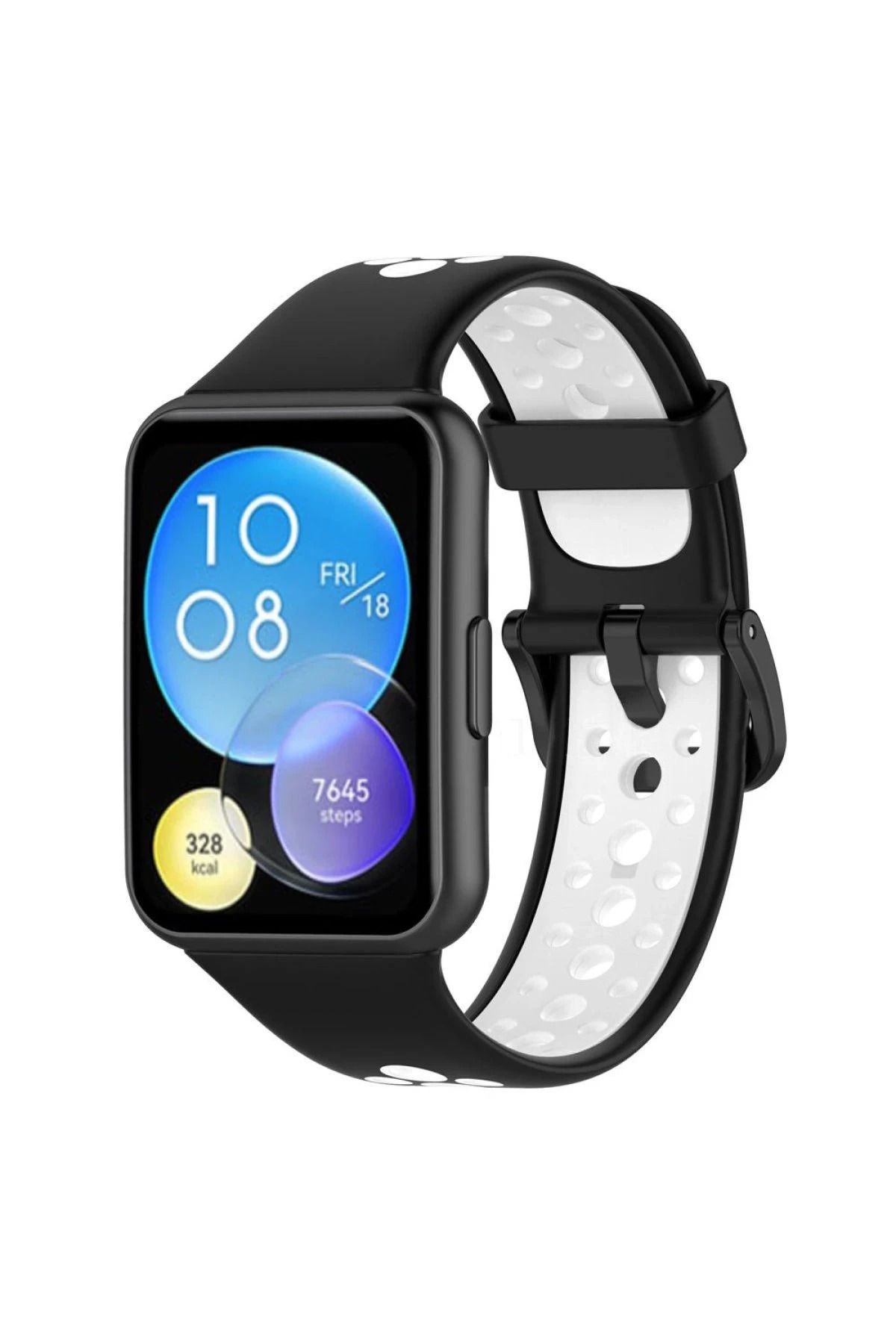 NewFace Huawei Watch Fit 2 Spor Delikli Kordon - Siyah-Beyaz INSLM