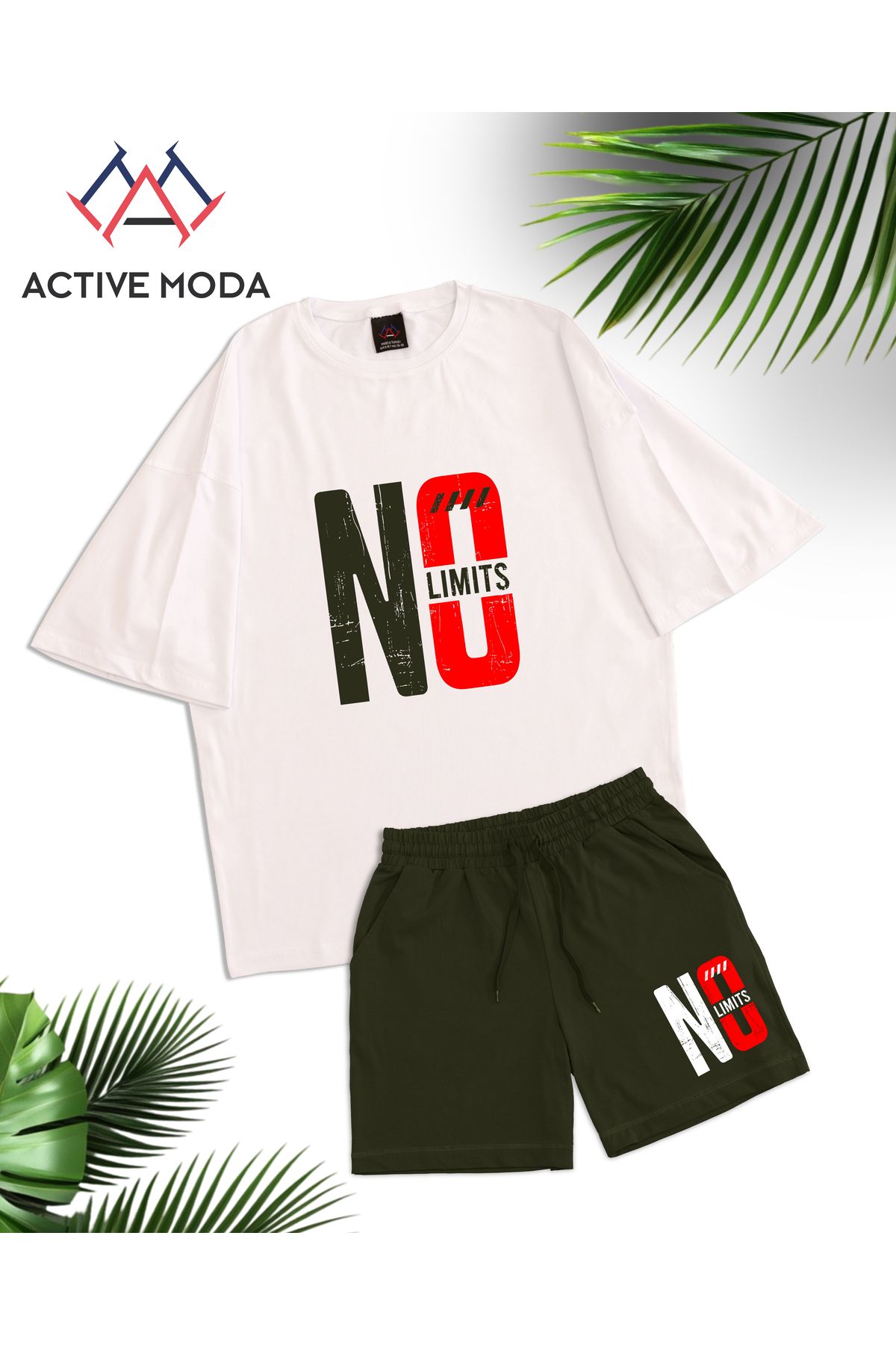 ACTIVE MODA -ERKEK KISA KOLLU NO BASKILI TSHIRT-ŞORT 2Lİ TAKIMI BÜYÜK BEDEN OVERSIZE PAMUKLU