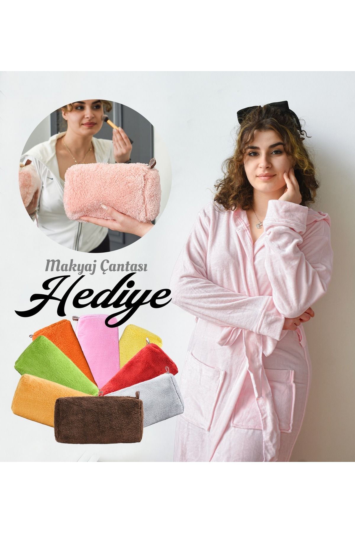 Özgüner Oyuncak Şık Kadife Sabahlık & Hediye Makyaj Çantası – Anneye Özel Hediye