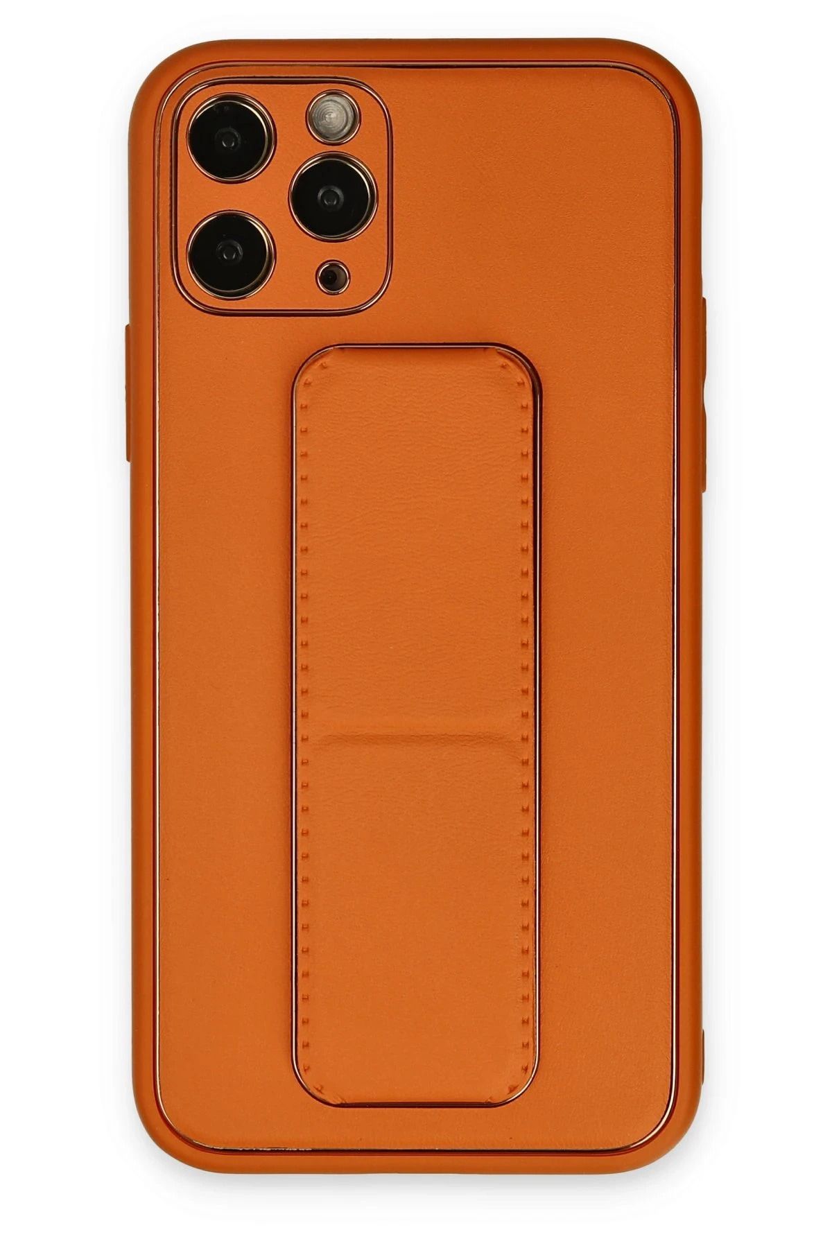NewFace iPhone 11 Pro Max Kılıf Coco Deri Standlı Kapak - Turuncu HNZRN