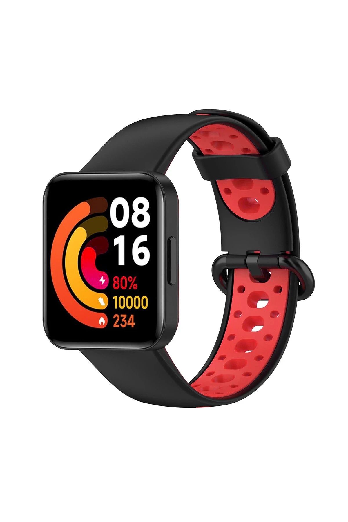 NewFace Xiaomi Redmi Watch 2 Spor Delikli Kordon - Siyah-Kırmızı HNZRN