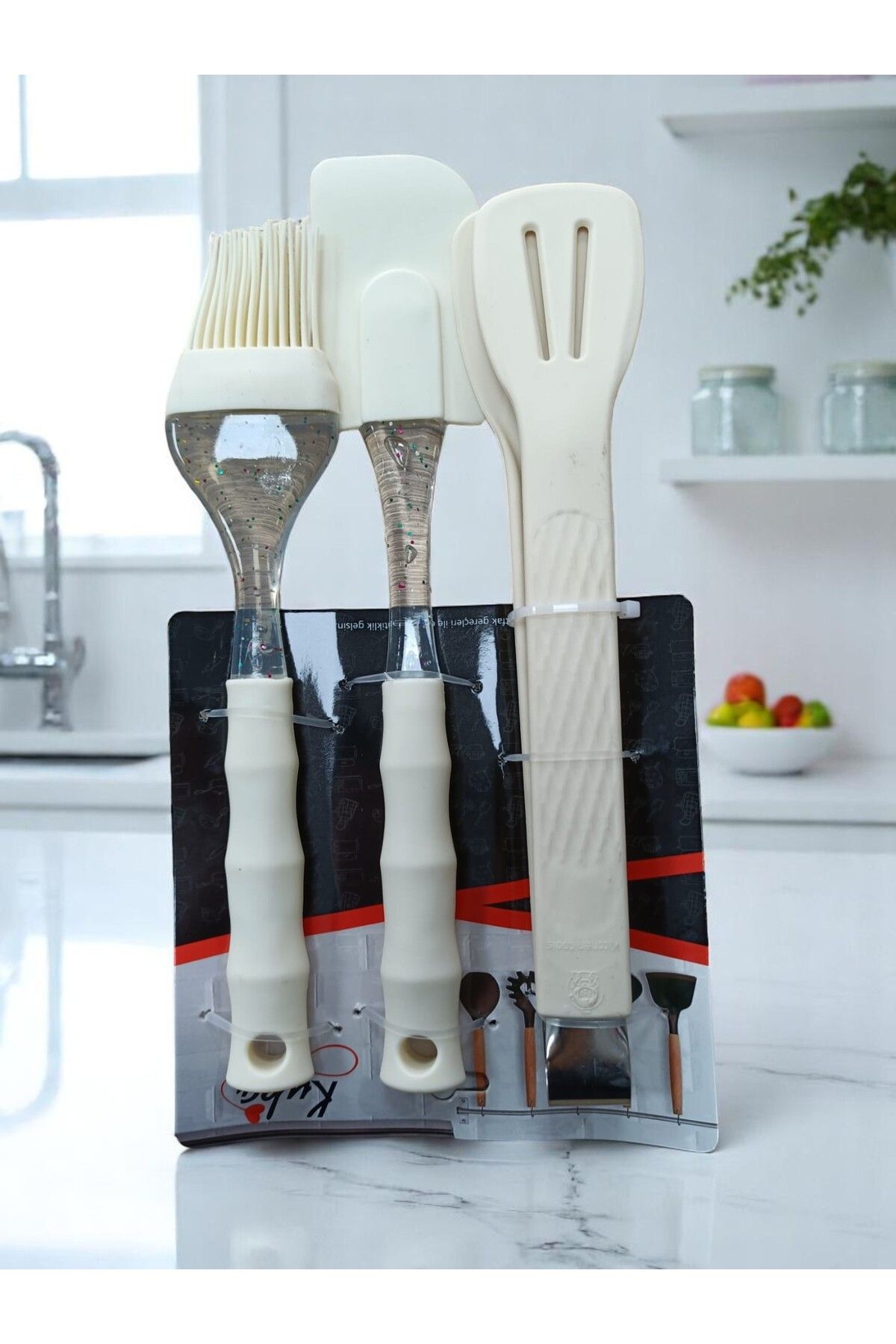 Kuka 3 Parça Silikon Set Krem Renk